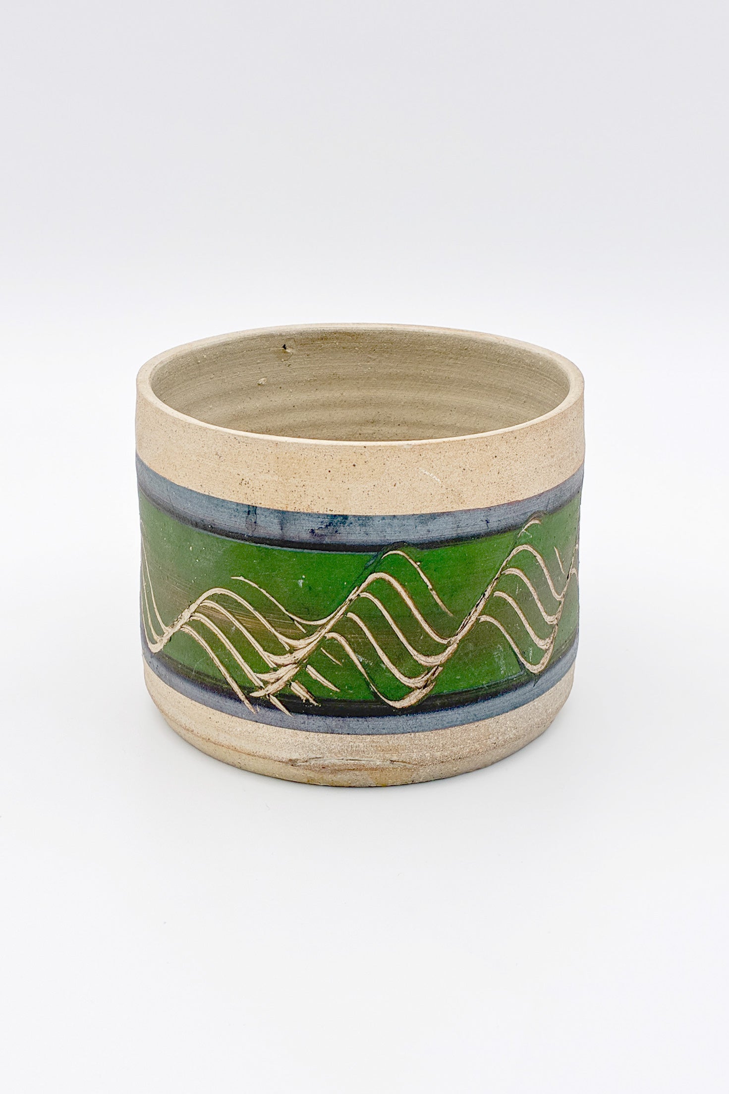 Wavy Green Ceramic Jar / なみなみの絵柄 陶器 グリーン