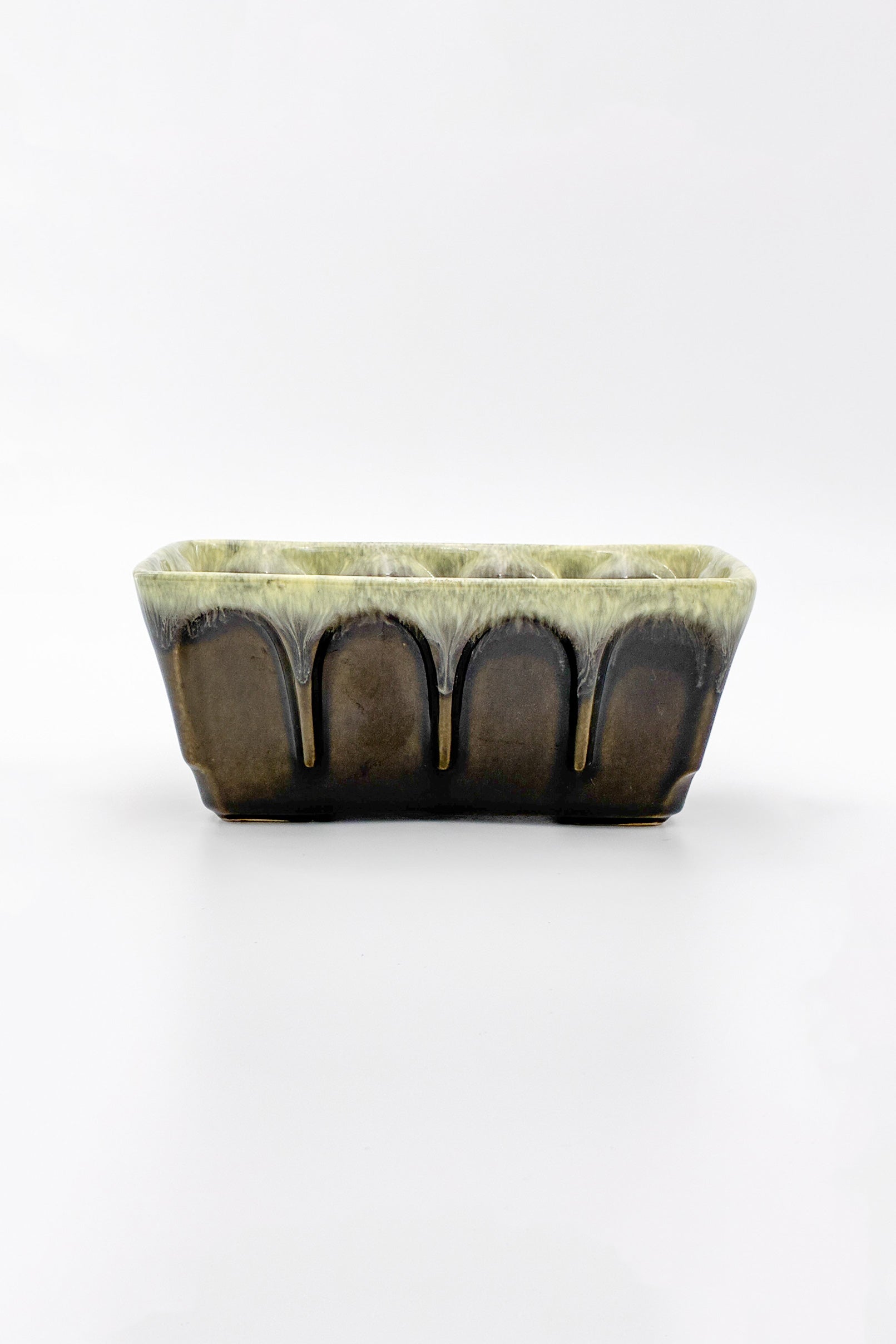 Green (Brown Drip) Square Planter Cover / グリーン（ブラウンドリップ）鉢カバー 四角