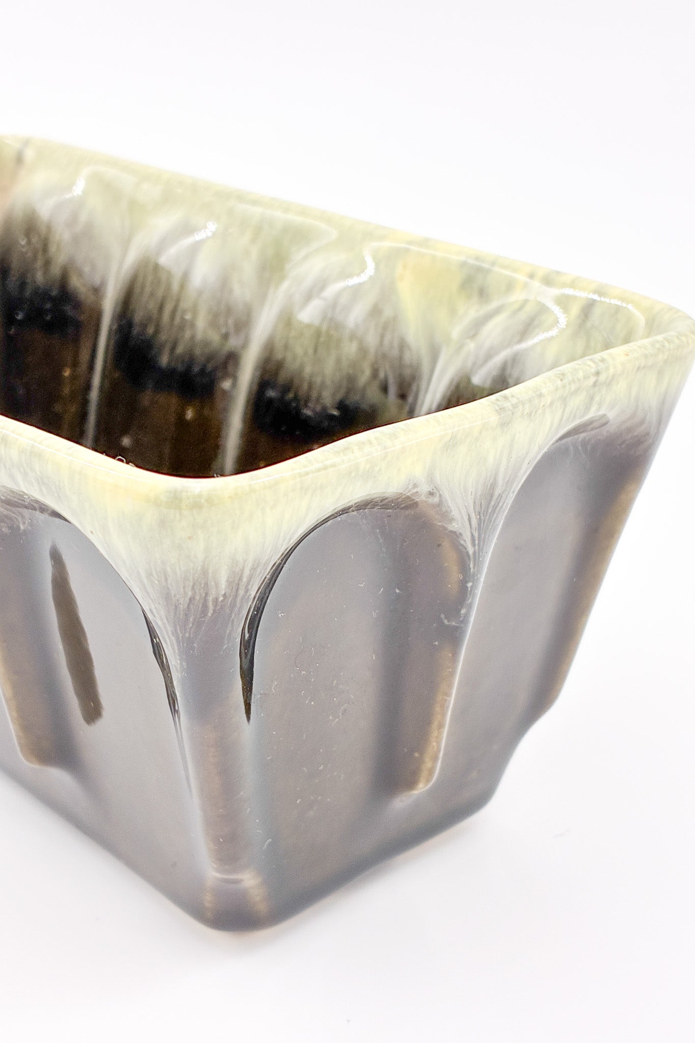 Green (Brown Drip) Square Planter Cover / グリーン（ブラウンドリップ）鉢カバー 四角