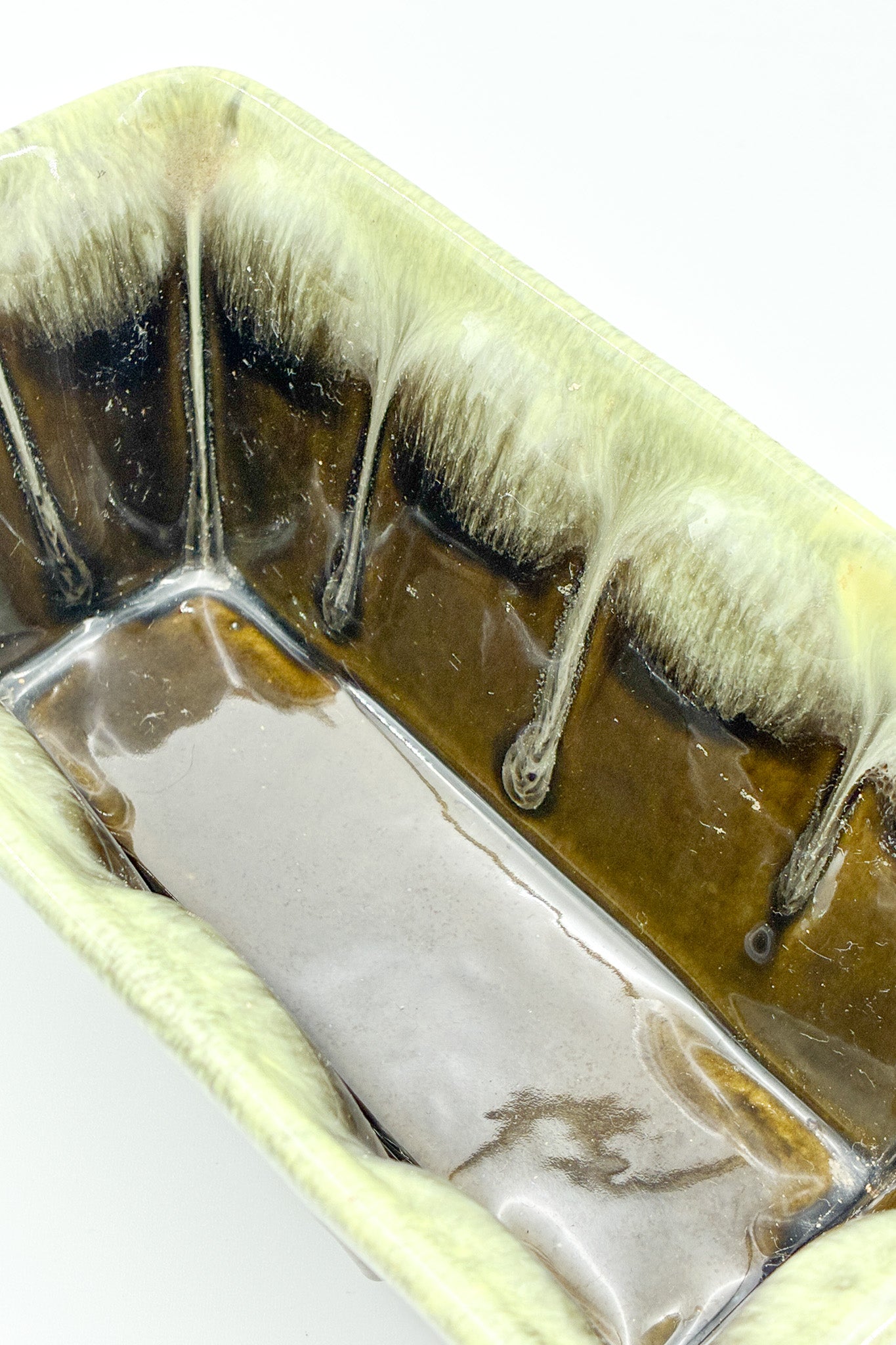 Green (Brown Drip) Square Planter Cover / グリーン（ブラウンドリップ）鉢カバー 四角