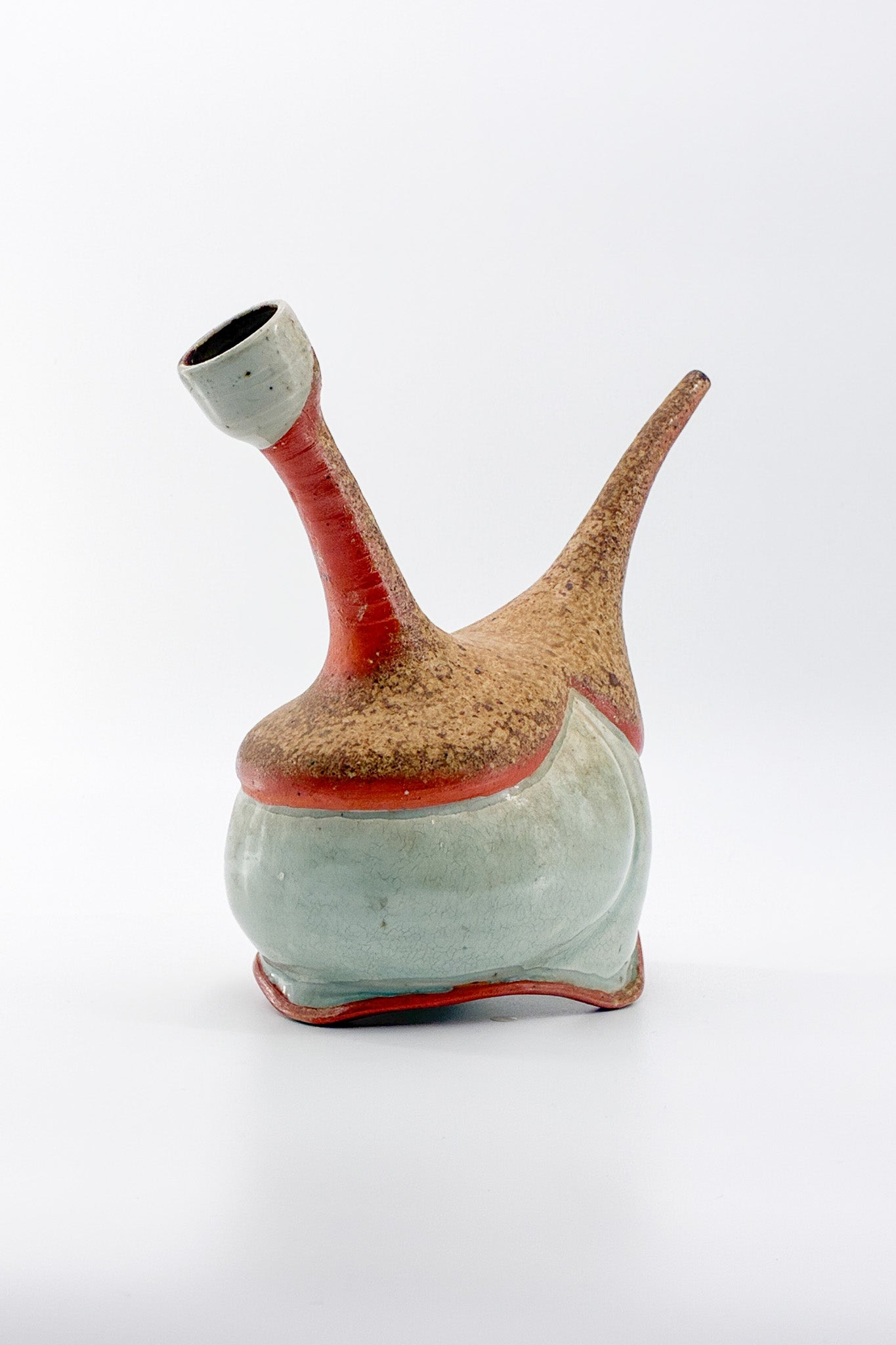 S15 「民藝」丹波焼 飴釉薬舟型花器 特大 陶芸家作品 インテリア オブジェ Abstract Ceramic Sculptural Vase / 抽象的フォルム セラミック