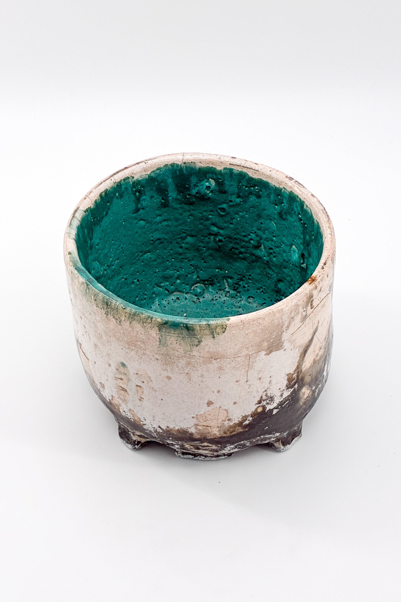 Handcrafted Rustic Ceramic Bowl with Emerald Glaze / 手工芸のラスティック・セラミックボウル