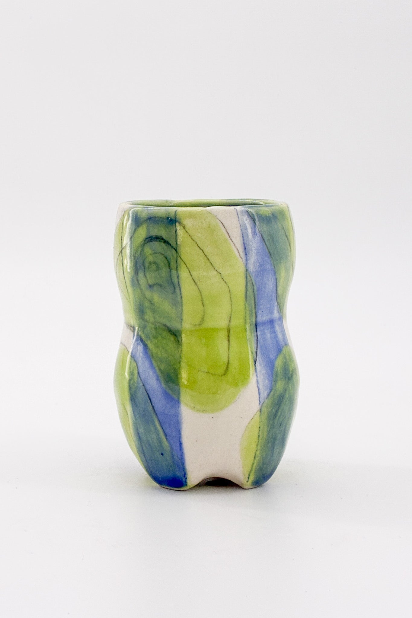 Ceramic Container Blue &amp; Yellow Green / 陶器 入れ物 青・黄緑