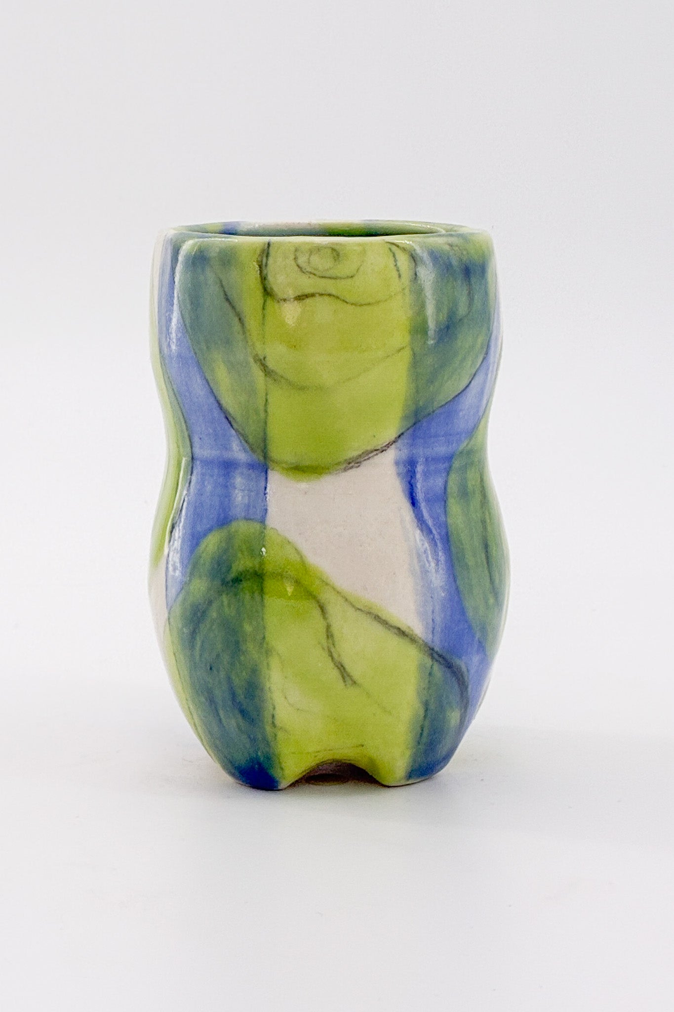 Ceramic Container Blue &amp; Yellow Green / 陶器 入れ物 青・黄緑
