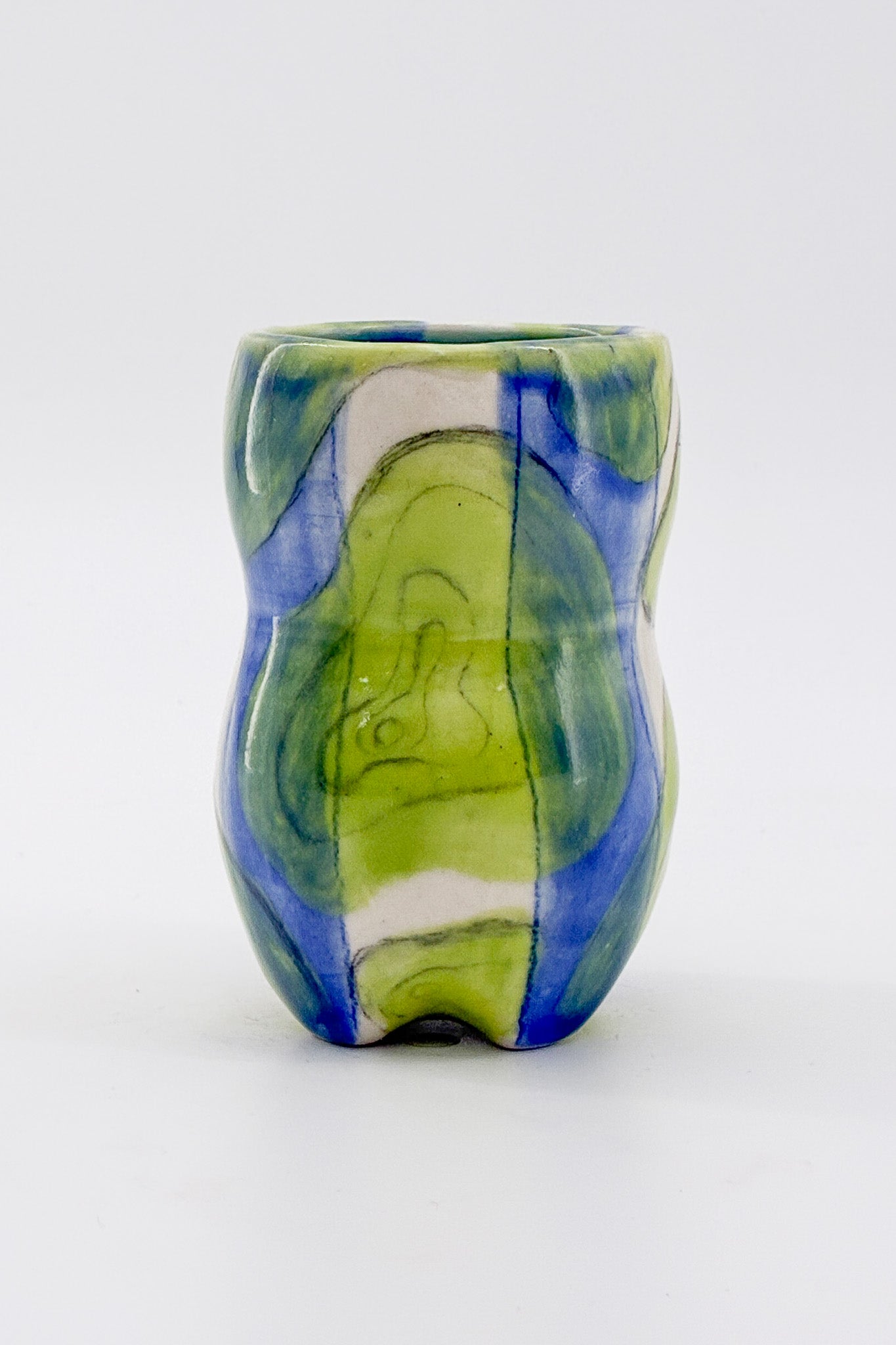 Ceramic Container Blue &amp; Yellow Green / 陶器 入れ物 青・黄緑