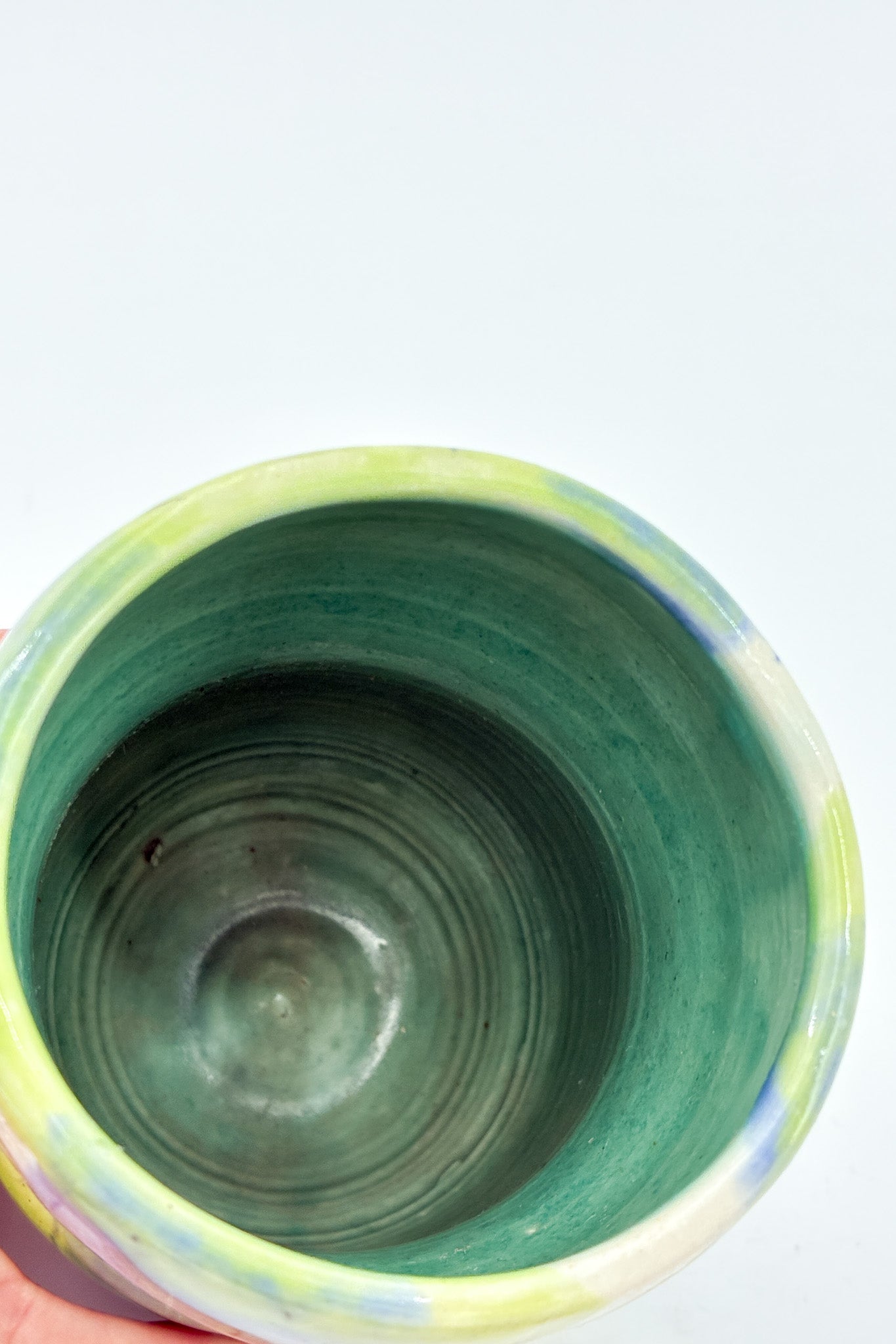 Ceramic Container Blue &amp; Yellow Green / 陶器 入れ物 青・黄緑