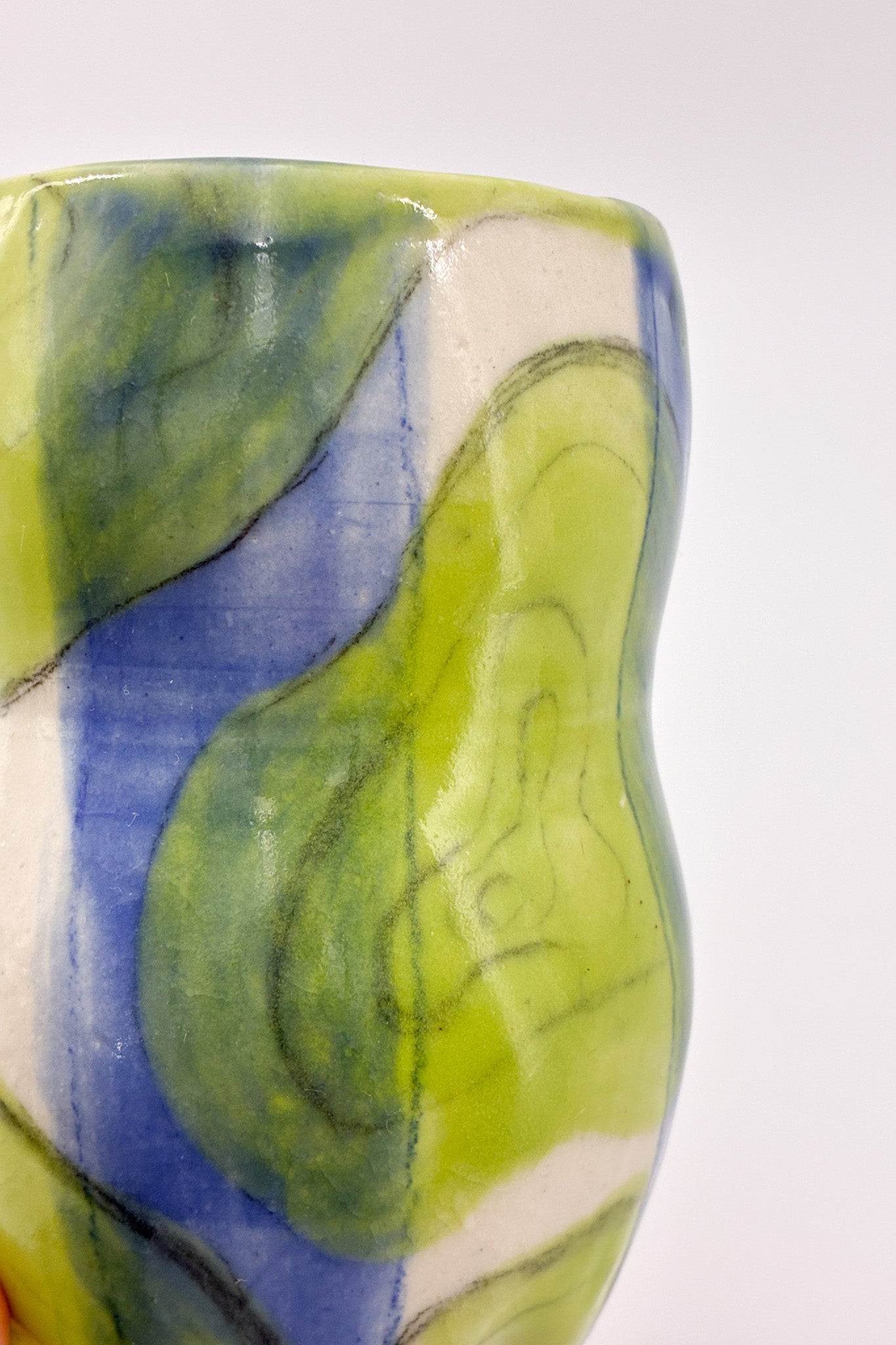 Ceramic Container Blue &amp; Yellow Green / 陶器 入れ物 青・黄緑