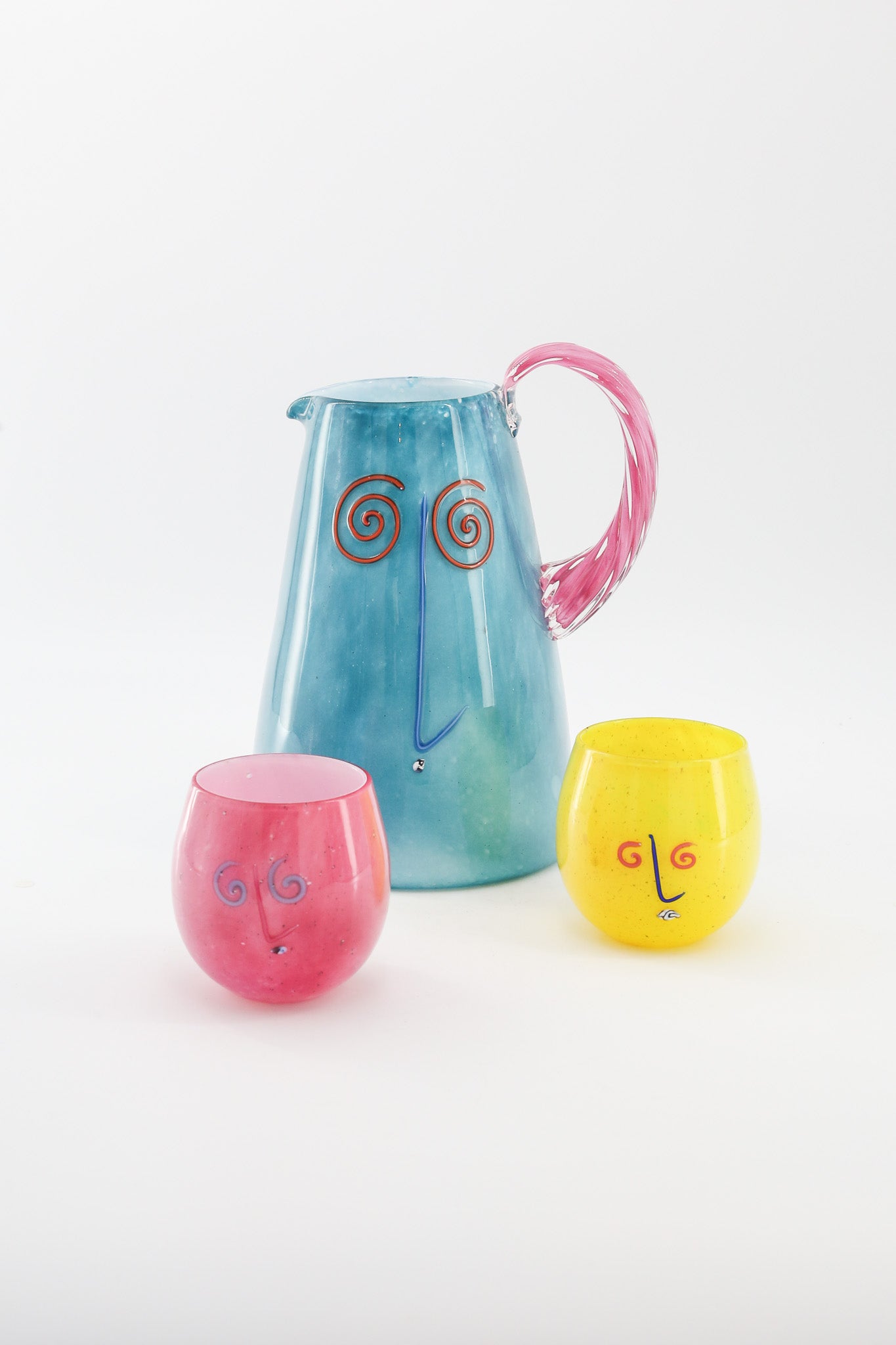 Art Glass Face Motif Object 3pc Set (Signed, 1992) / アートガラス フェイスモチーフ オブジェ 3点セット（サイン入り）
