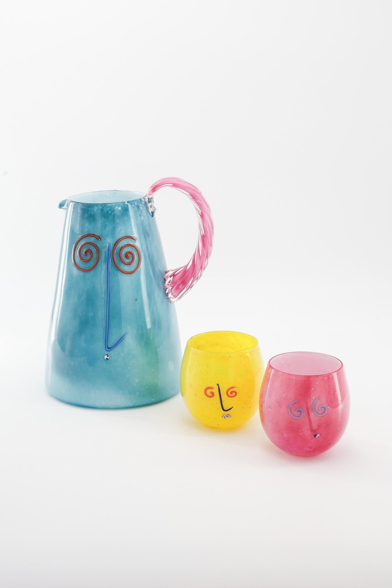 Art Glass Face Motif Object 3pc Set (Signed, 1992) / アートガラス フェイスモチーフ オブジェ 3点セット（サイン入り）