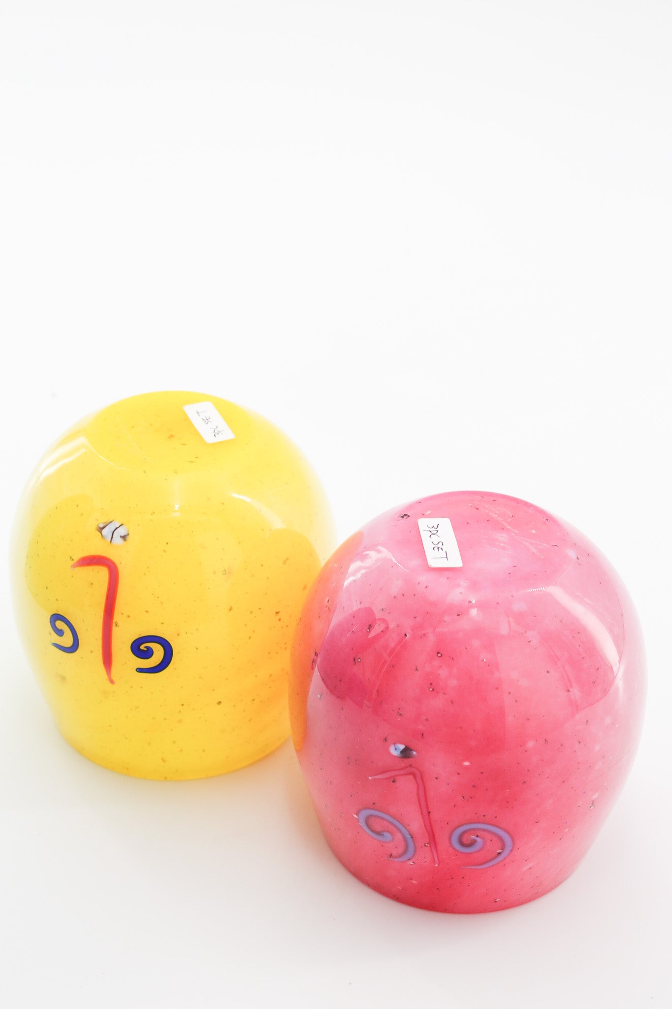 Art Glass Face Motif Object 3pc Set (Signed, 1992) / アートガラス フェイスモチーフ オブジェ 3点セット（サイン入り）