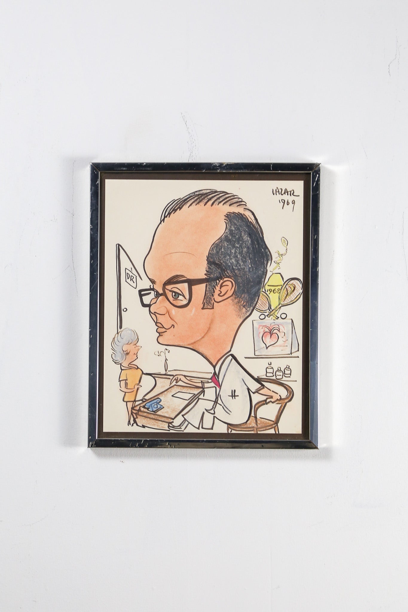 Original Caricature of a Doctor by Lazar, 1969 / 1969年 医師のカリカチュア原画（LAZAR作）