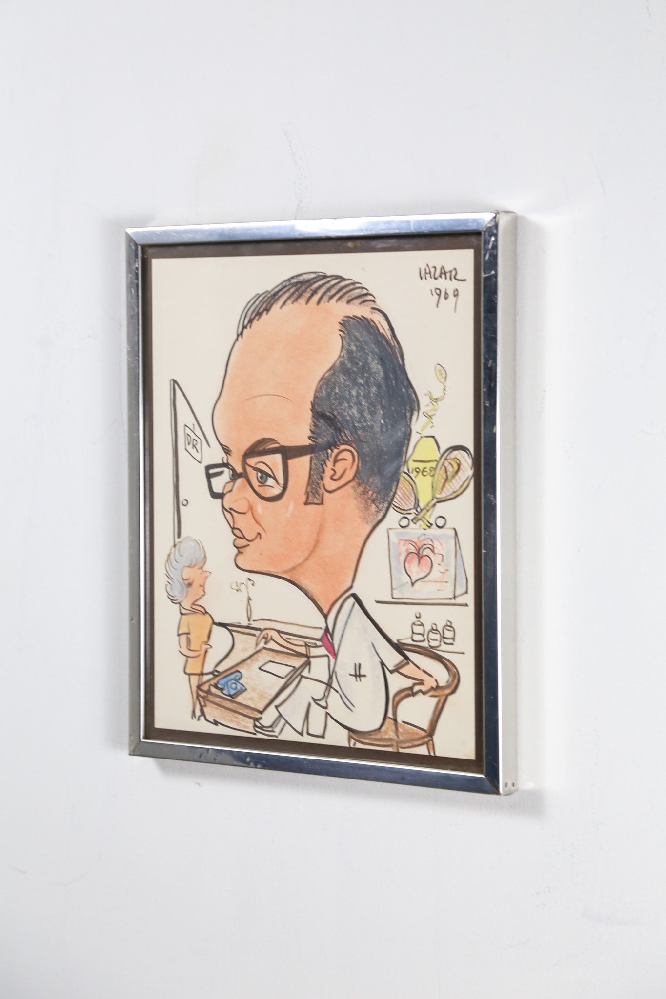 Original Caricature of a Doctor by Lazar, 1969 / 1969年 医師のカリカチュア原画（LAZAR作）