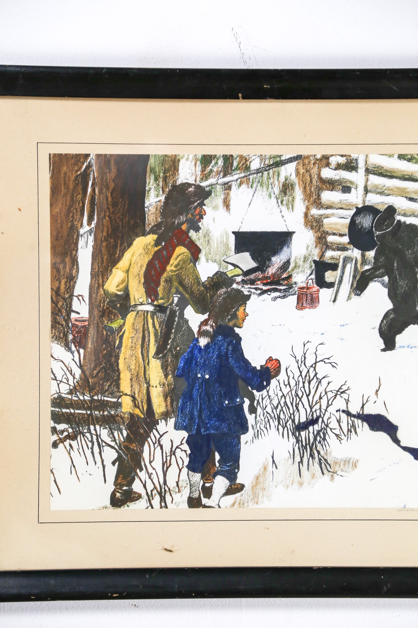 Vintage Art Print "The Bear and the Kettle" by RFH / ヴィンテージ アートプリント "熊と大釜" RFH署名入り