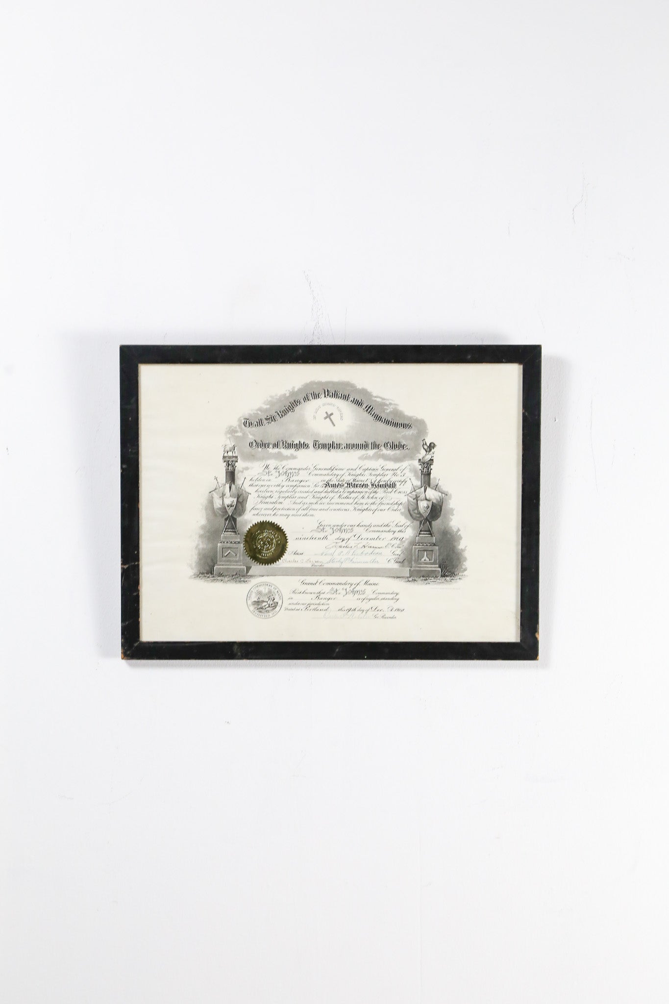 Knights Templar Certificate (1960) / 1960年 テンプル騎士団 認定証 額装品