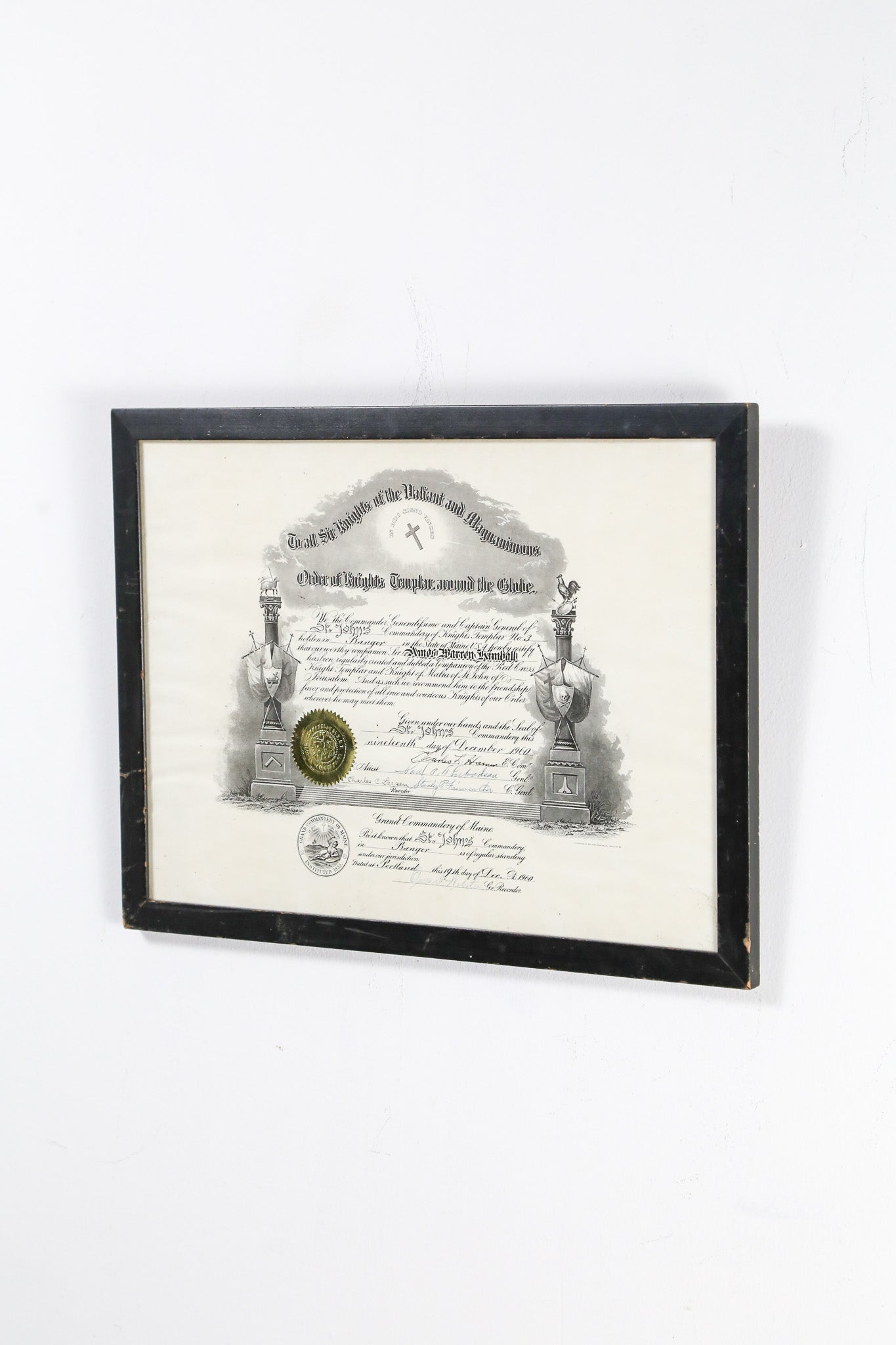 Knights Templar Certificate (1960) / 1960年 テンプル騎士団 認定証 額装品