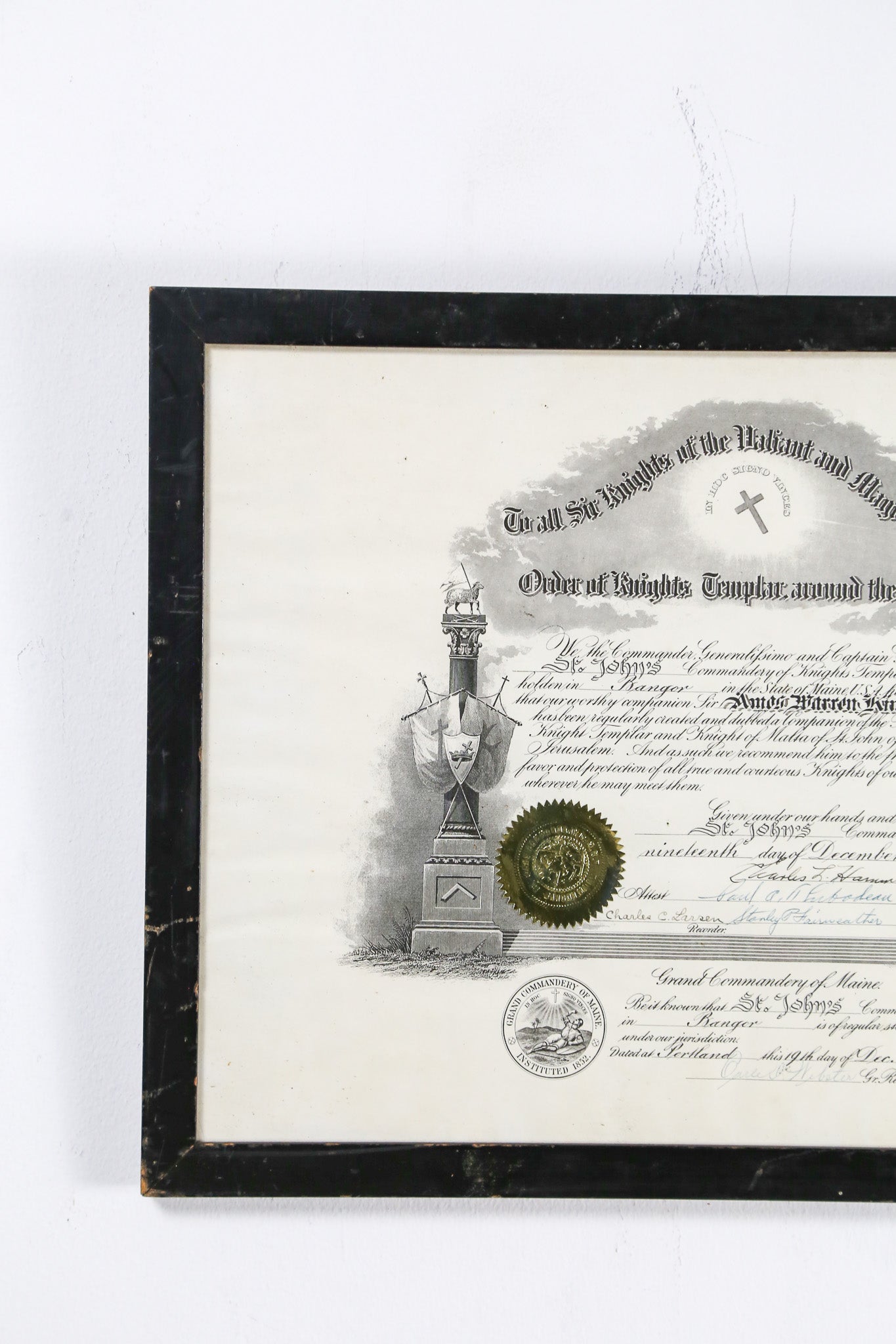 Knights Templar Certificate (1960) / 1960年 テンプル騎士団 認定証 額装品