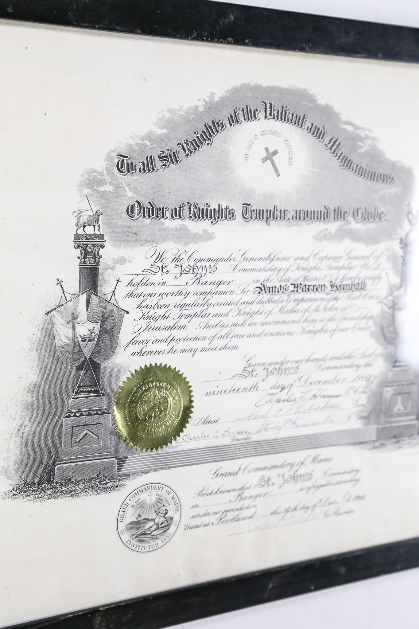 Knights Templar Certificate (1960) / 1960年 テンプル騎士団 認定証 額装品