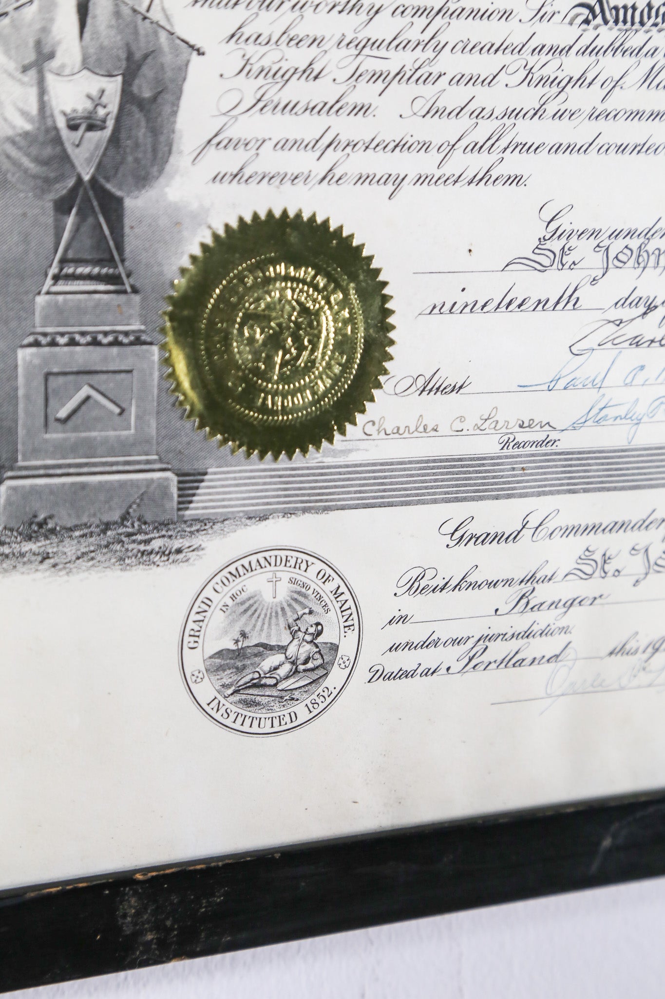 Knights Templar Certificate (1960) / 1960年 テンプル騎士団 認定証 額装品