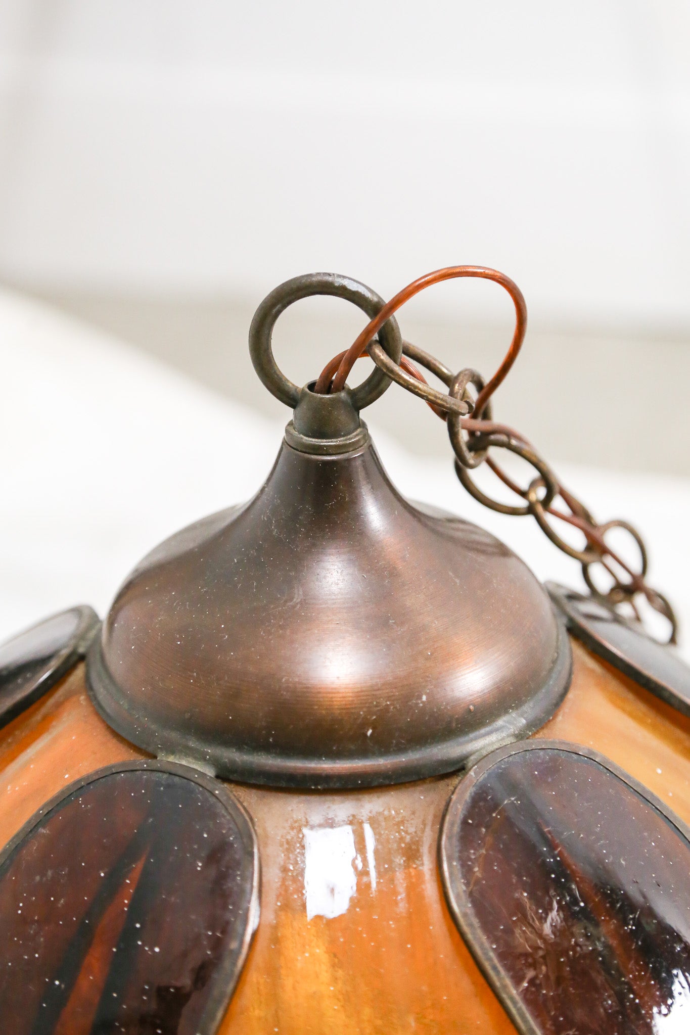 Amber Glass Flower Pendant Light / 丸花ペンダントライト ガラス