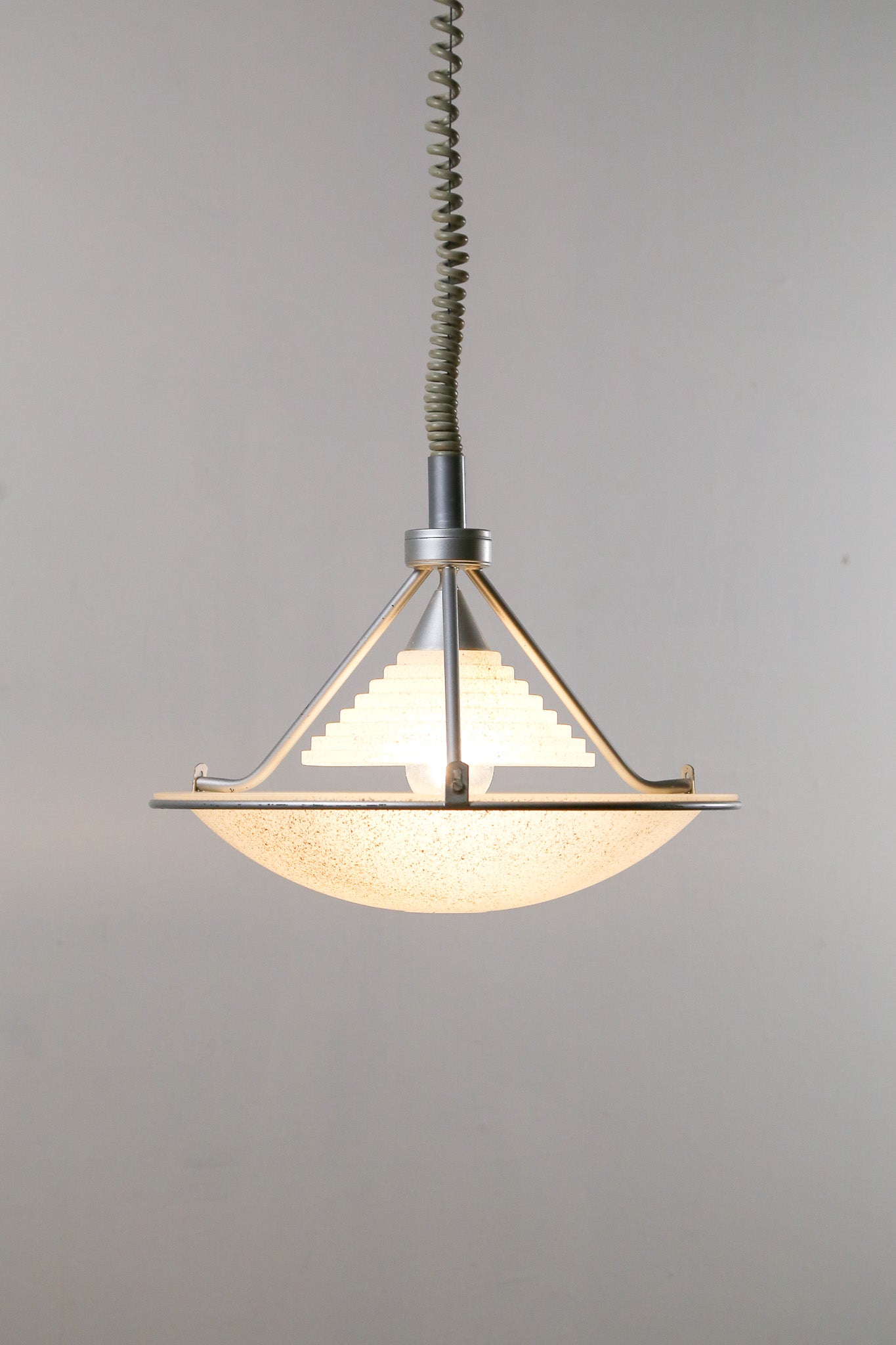 Pendant Light with Stepped Glass Shade and Speckled Bowl / ステップガラスシェード＆斑点模様ボウル ペンダントライト