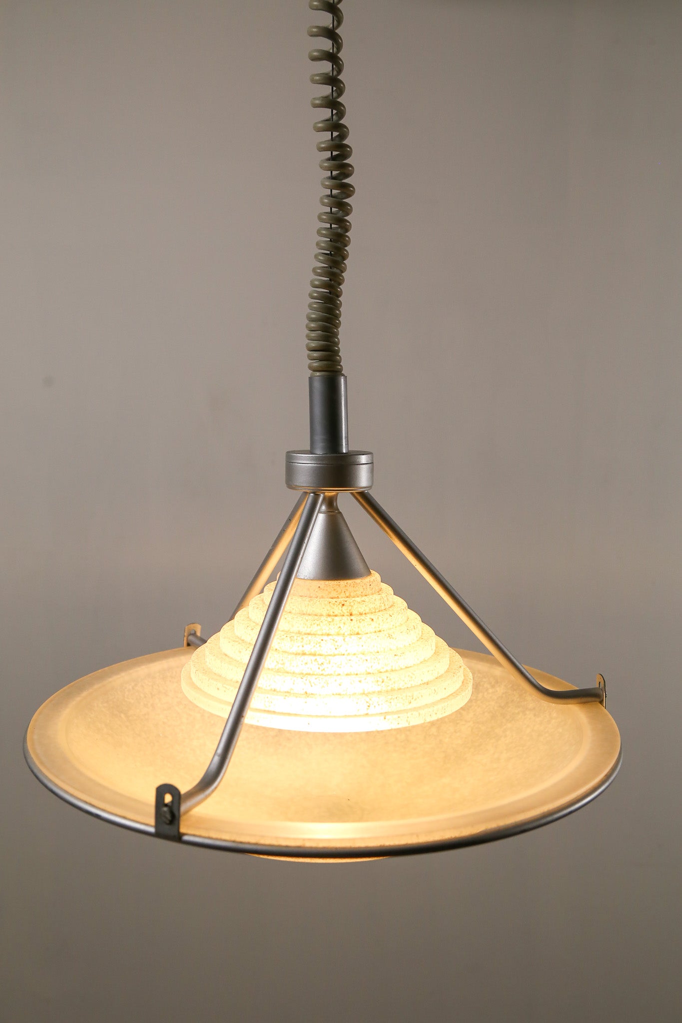 Pendant Light with Stepped Glass Shade and Speckled Bowl / ステップガラスシェード＆斑点模様ボウル ペンダントライト