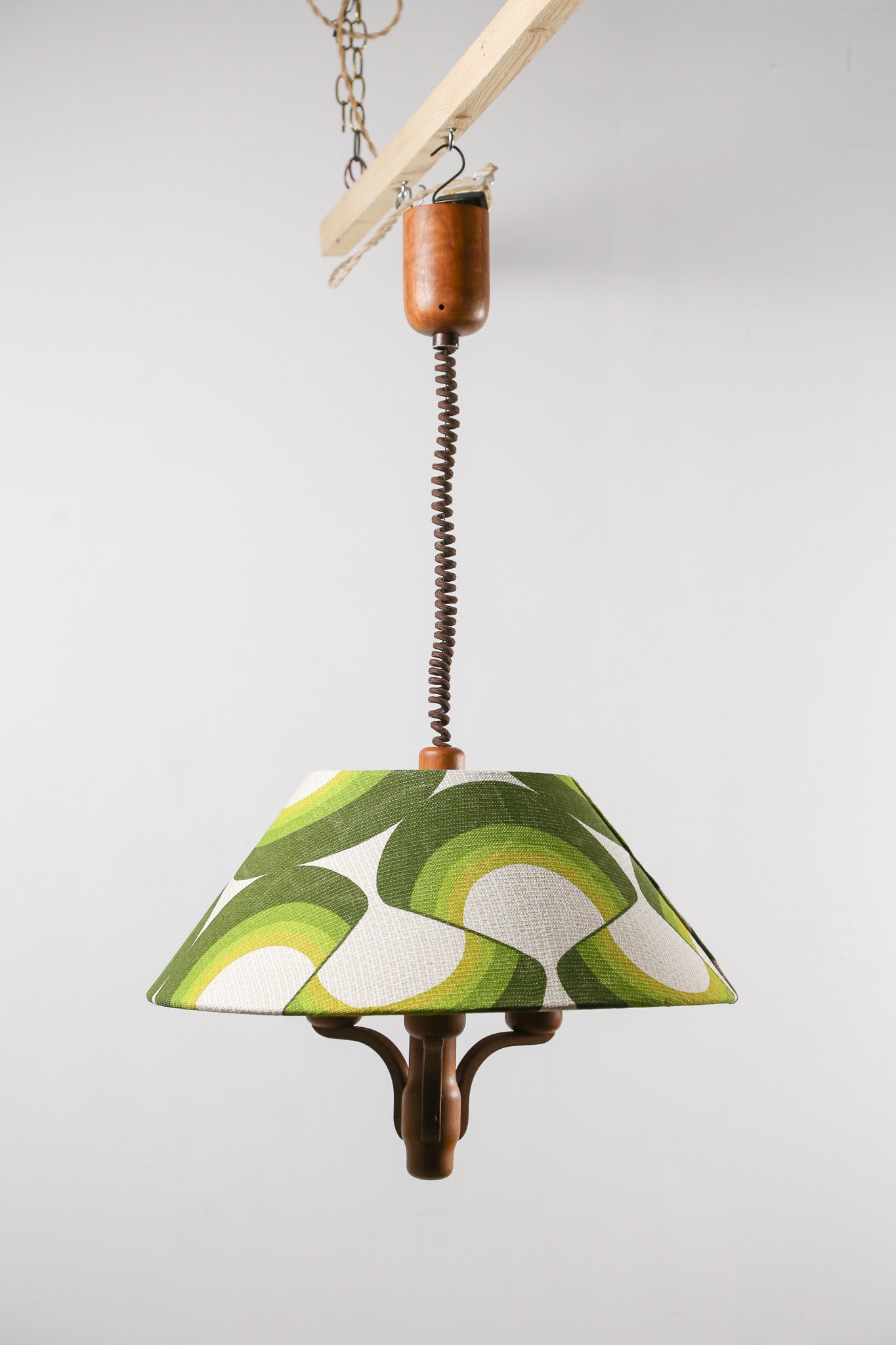 Vintage Teak Pendant Light with Psychadelic Green Shade / ヴィンテージ チーク ペンダントライト サイケデリックグリーンシェード