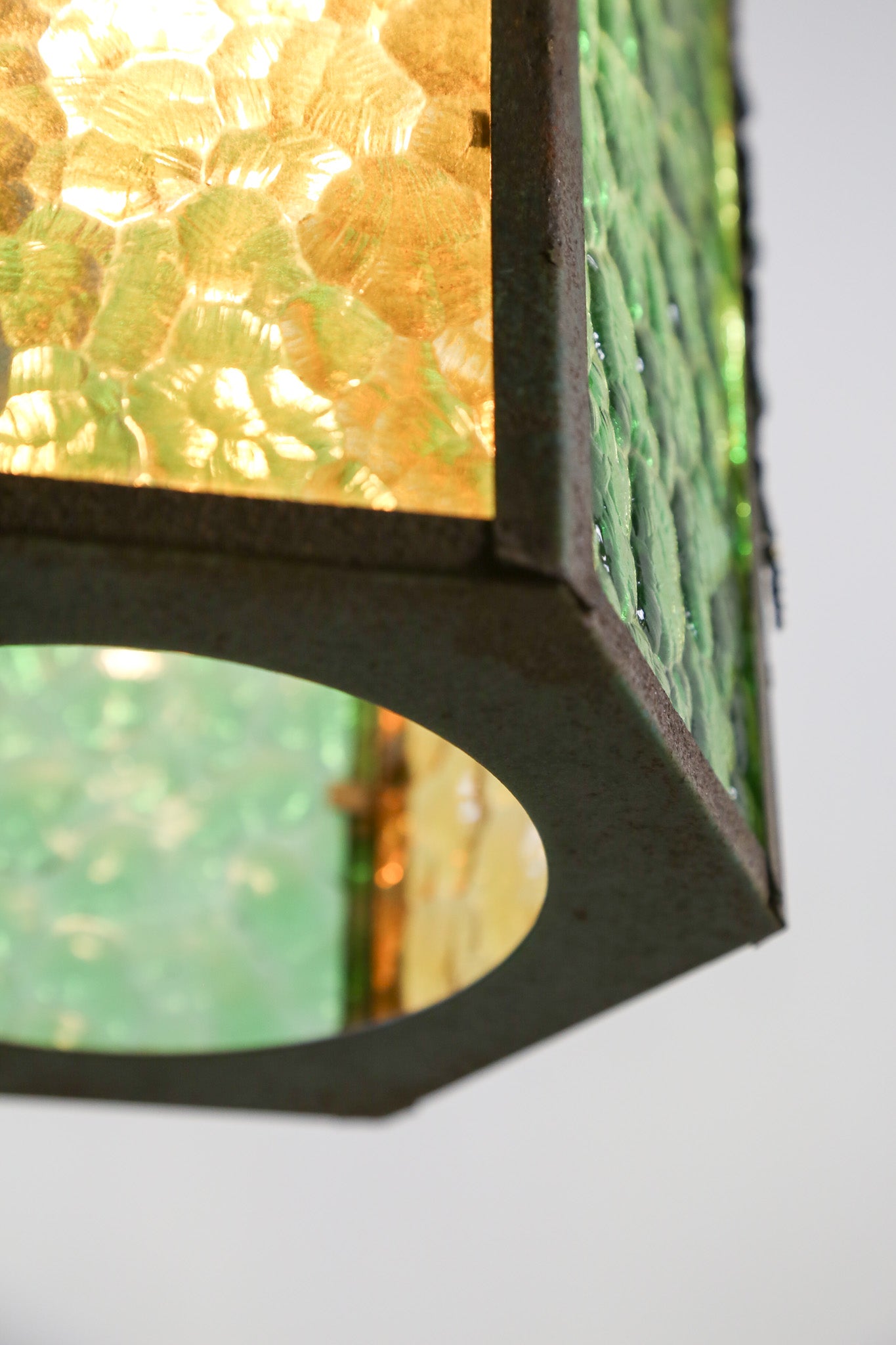 Antique Hexagonal Stained Glass Pendant Light / アンティーク 六角形 ステンドグラス ペンダントライト