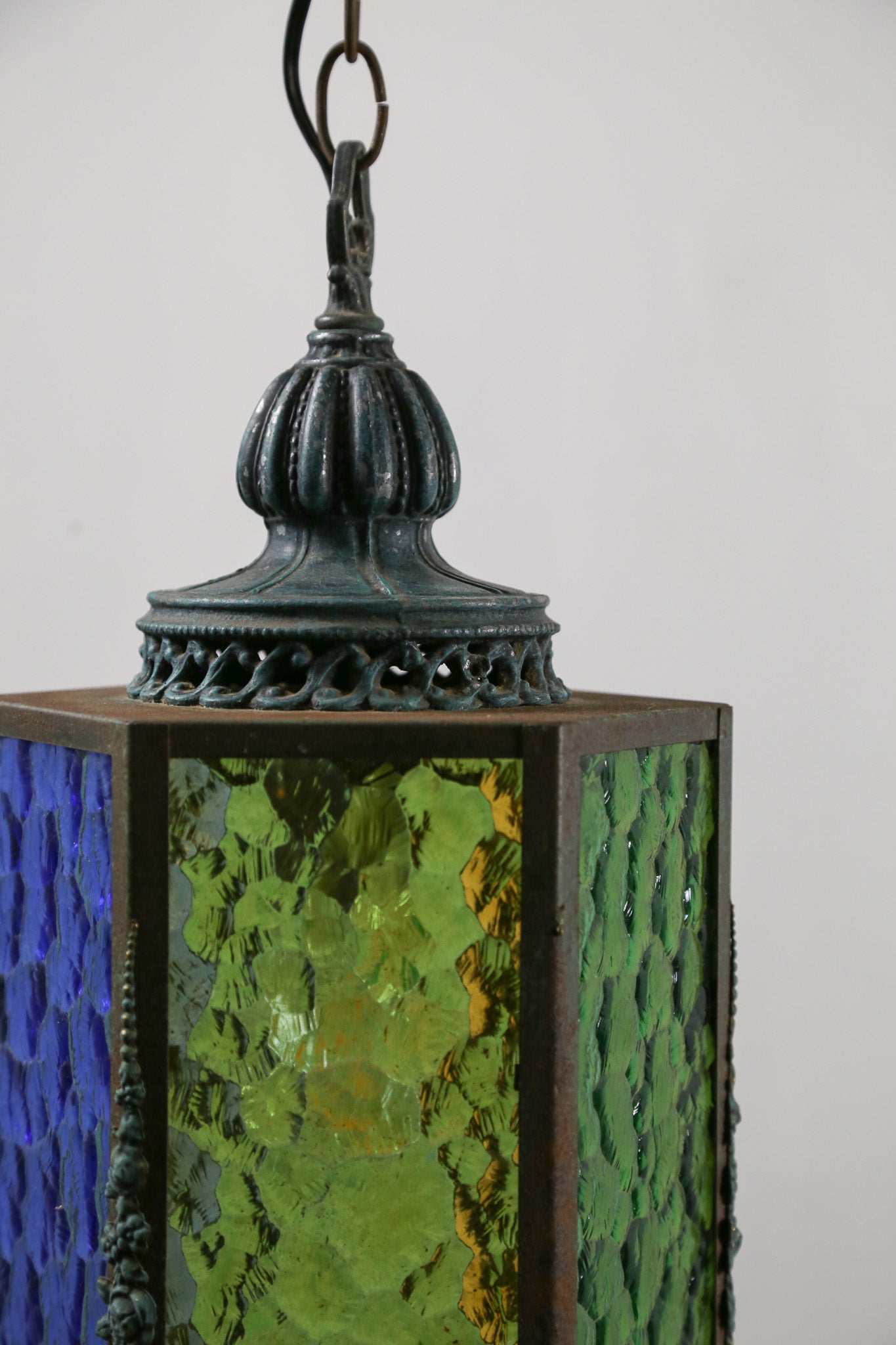 Antique Hexagonal Stained Glass Pendant Light / アンティーク 六角形 ステンドグラス ペンダントライト