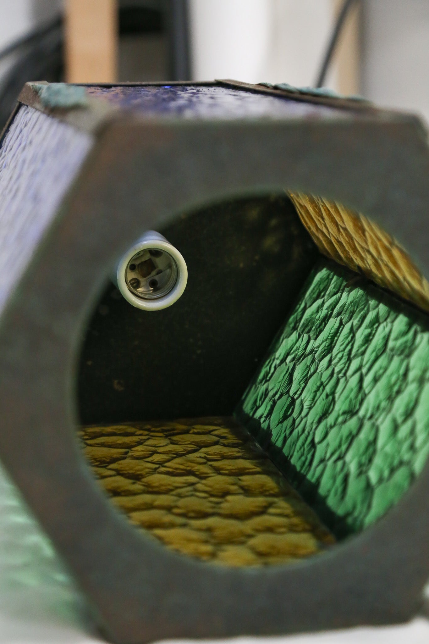 Antique Hexagonal Stained Glass Pendant Light / アンティーク 六角形 ステンドグラス ペンダントライト