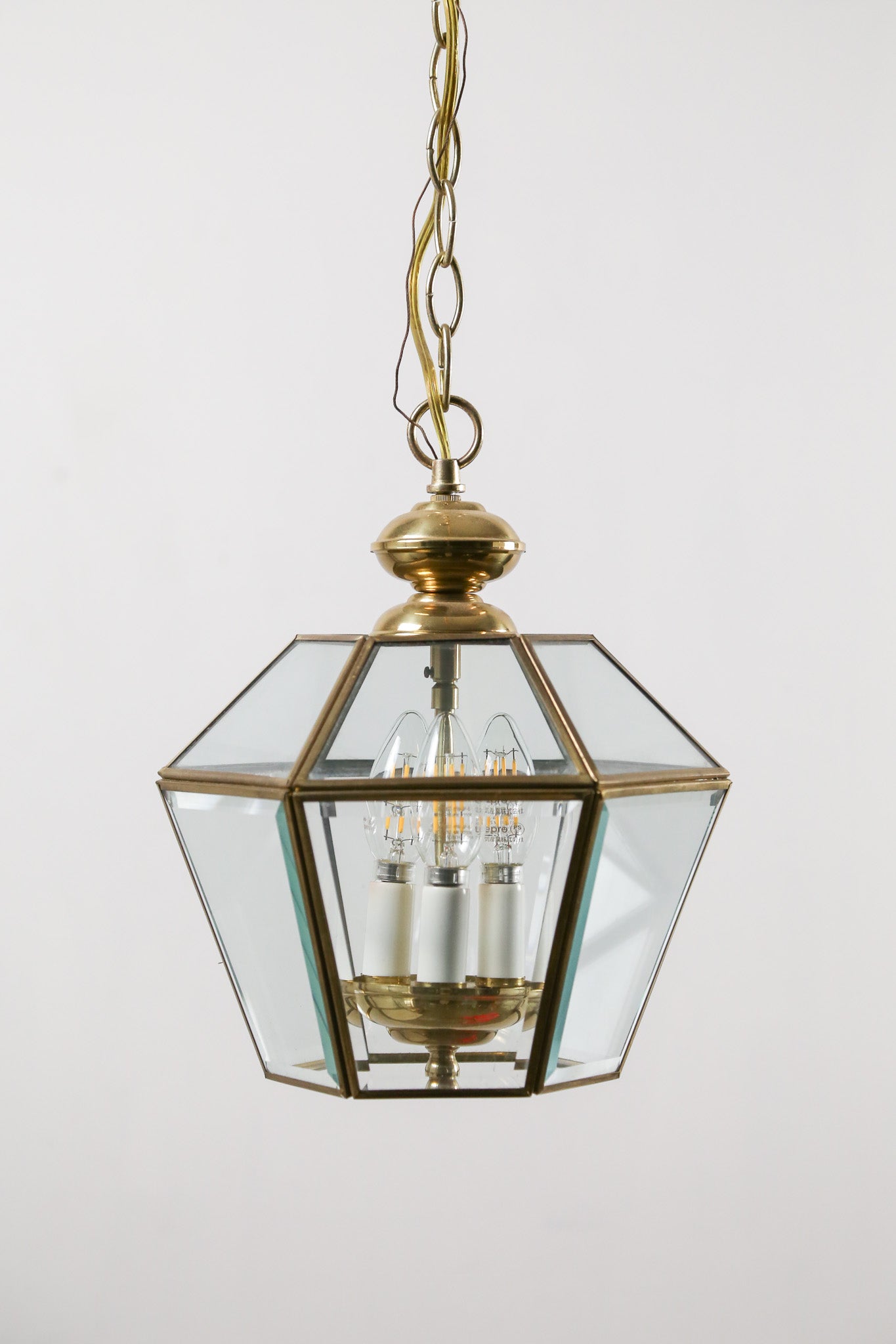 Hanging Lantern Style Brass Chandelier / 真鍮フレーム 吊り下げ式 ガラスランタンペンダントライト