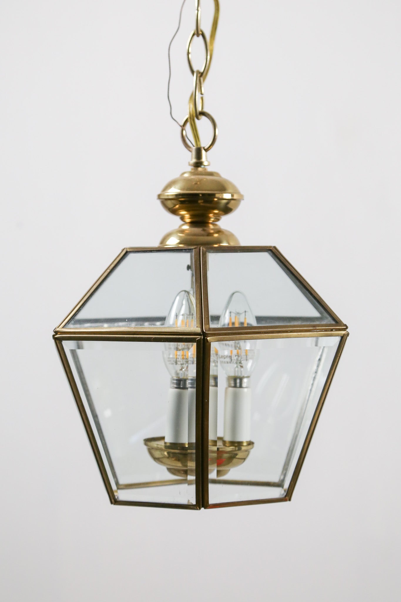 Hanging Lantern Style Brass Chandelier / 真鍮フレーム 吊り下げ式 ガラスランタンペンダントライト