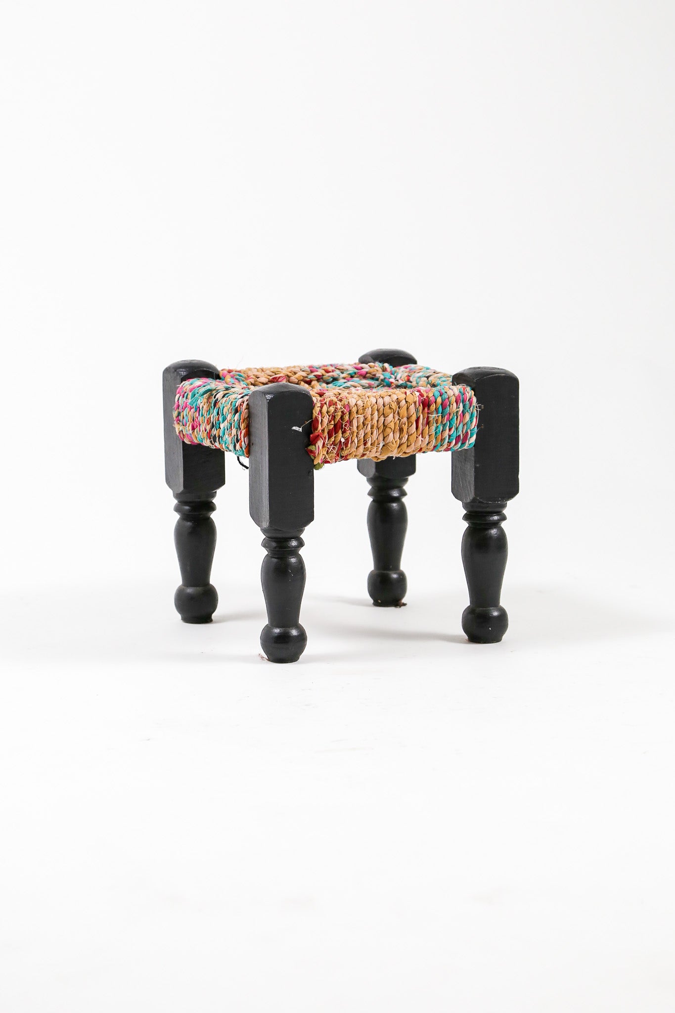 Vintage Multicolored Rope Woven Footstool / ヴィンテージ マルチカラー ロープ ウェービング フットスツール