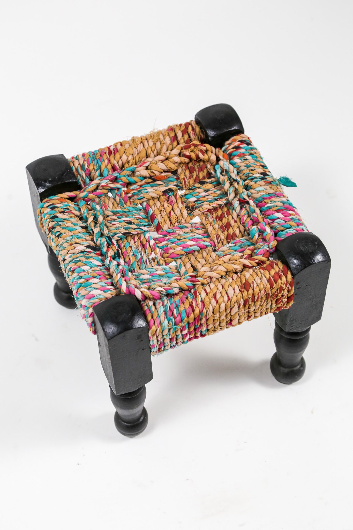 Vintage Multicolored Rope Woven Footstool / ヴィンテージ マルチカラー ロープ ウェービング フットスツール