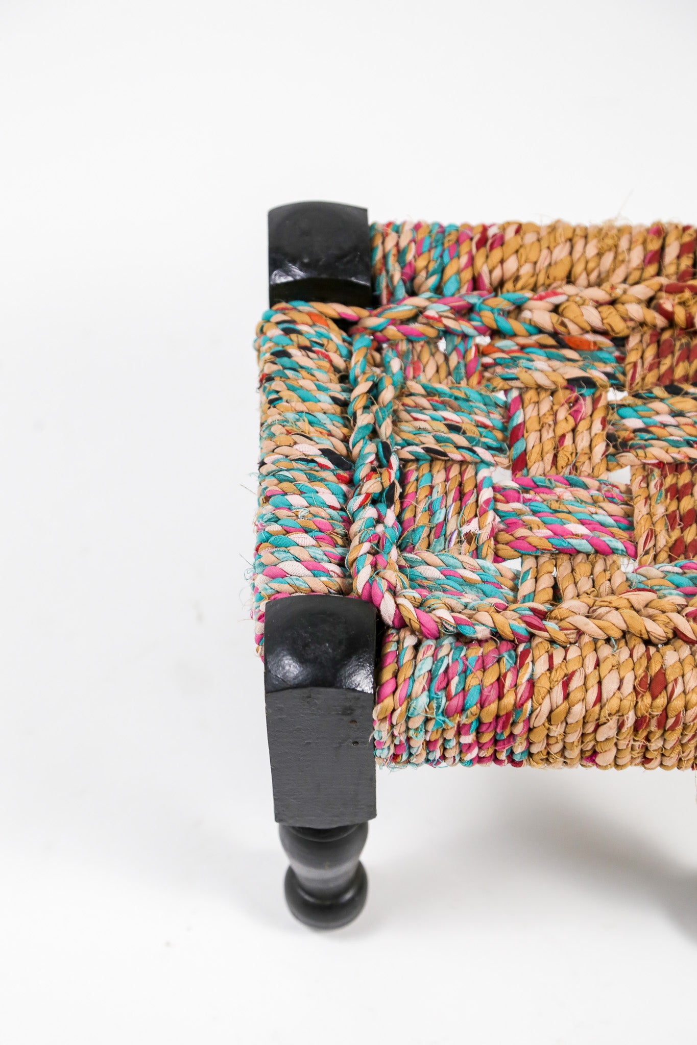 Vintage Multicolored Rope Woven Footstool / ヴィンテージ マルチカラー ロープ ウェービング フットスツール