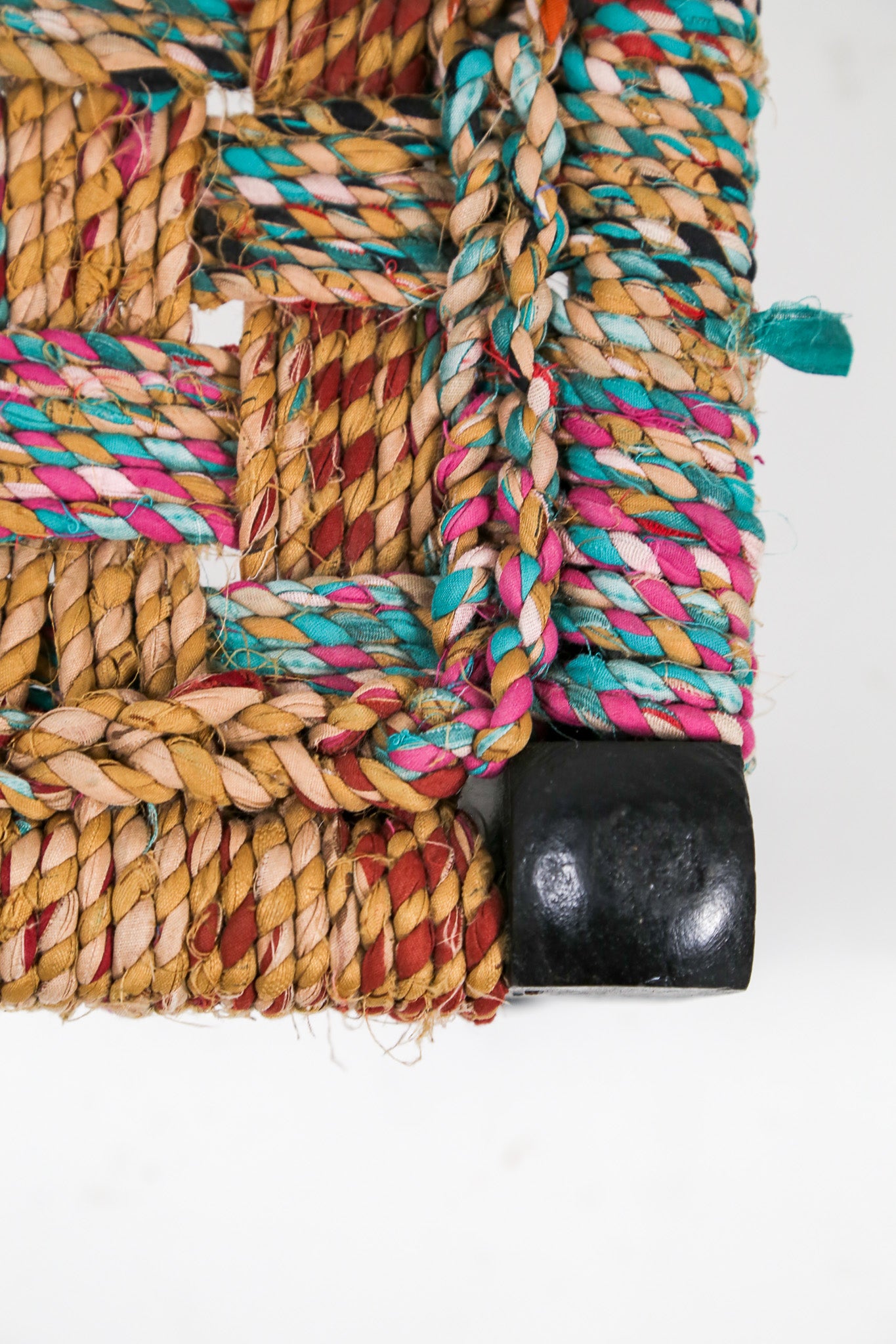Vintage Multicolored Rope Woven Footstool / ヴィンテージ マルチカラー ロープ ウェービング フットスツール