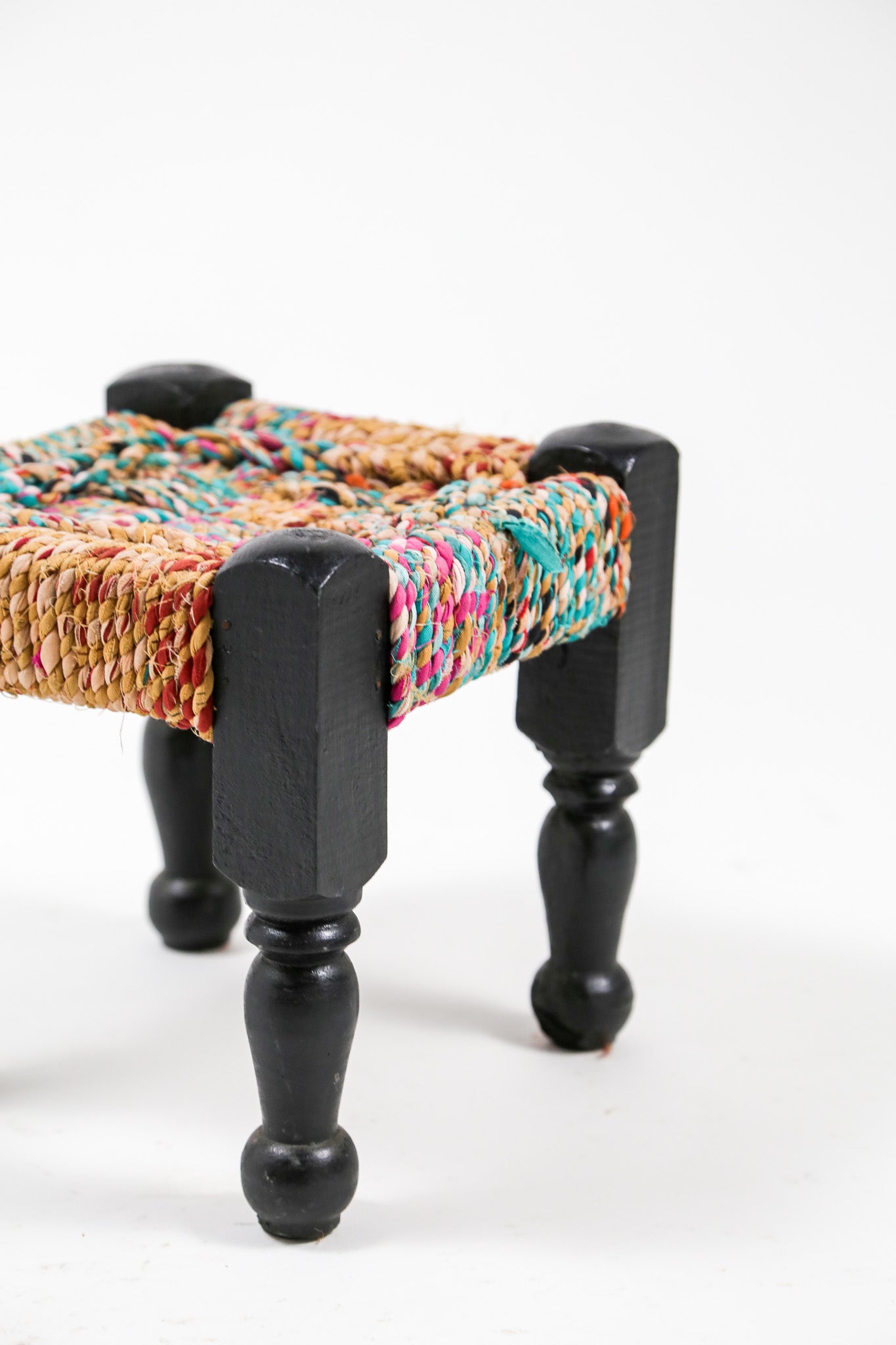 Vintage Multicolored Rope Woven Footstool / ヴィンテージ マルチカラー ロープ ウェービング フットスツール