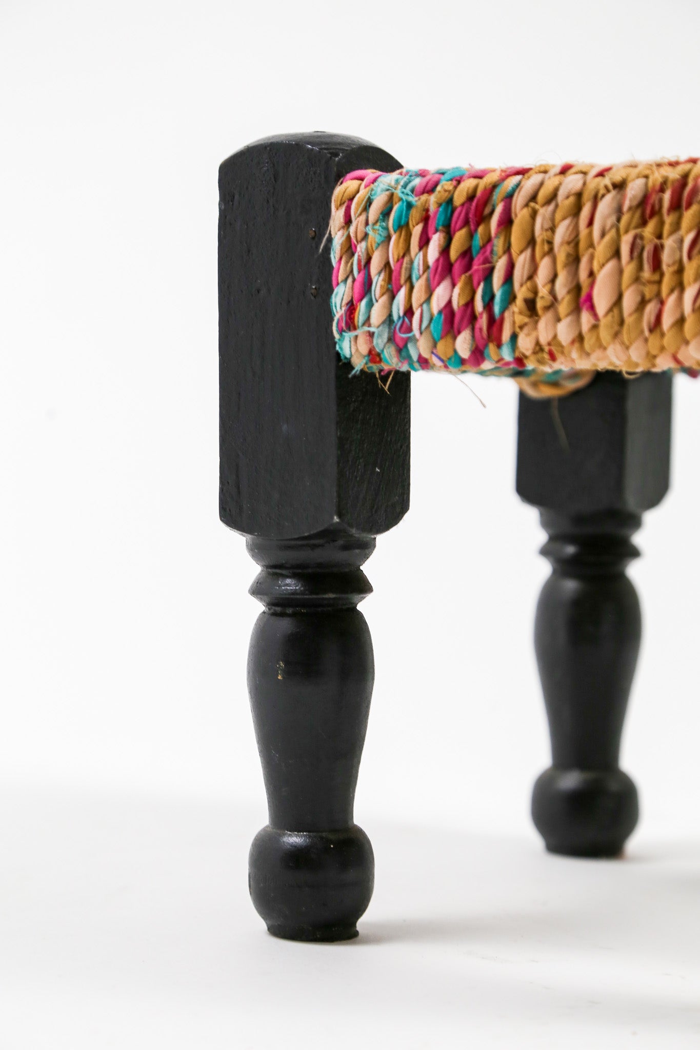 Vintage Multicolored Rope Woven Footstool / ヴィンテージ マルチカラー ロープ ウェービング フットスツール