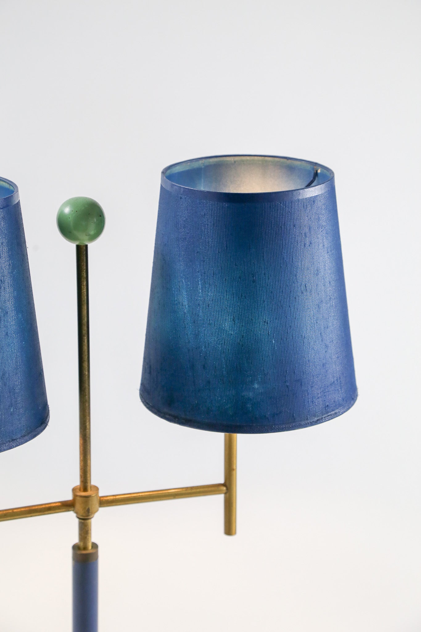 Double Arm Table Lamp with Blue Silk Shades / ブルーシルクシェード ダブルアームテーブルランプ