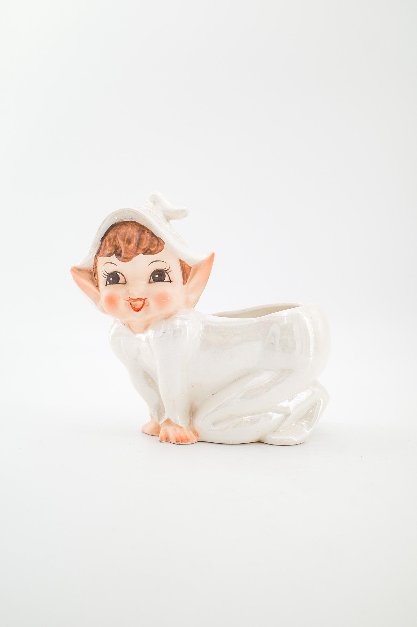 Lefton Iridescent Elf Planter / レフトン 陶器製 エルフのプランター