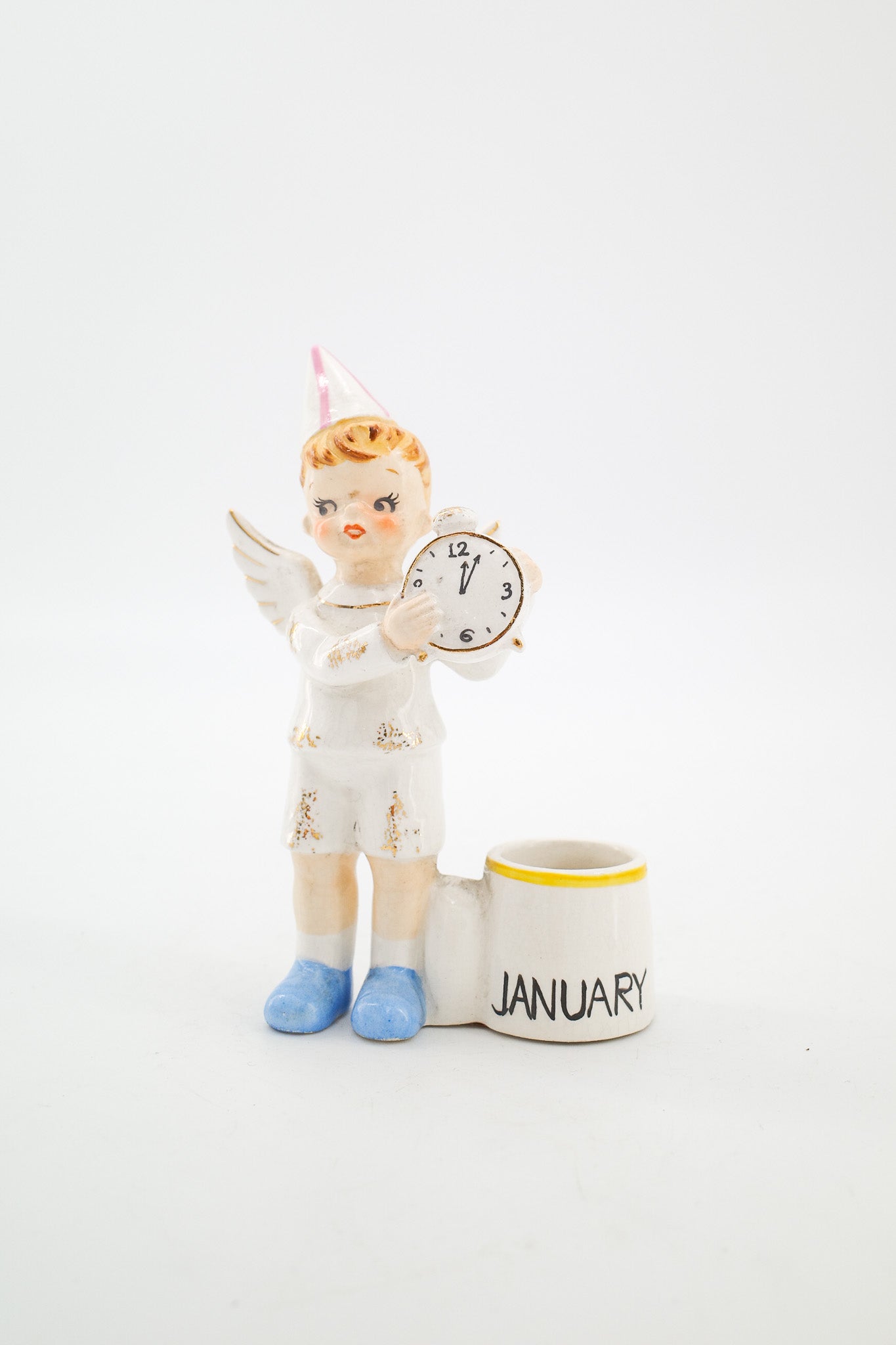 January New Year's Angel Ceramic Figurine / January ニューイヤー エンジェル クロック 陶器置物