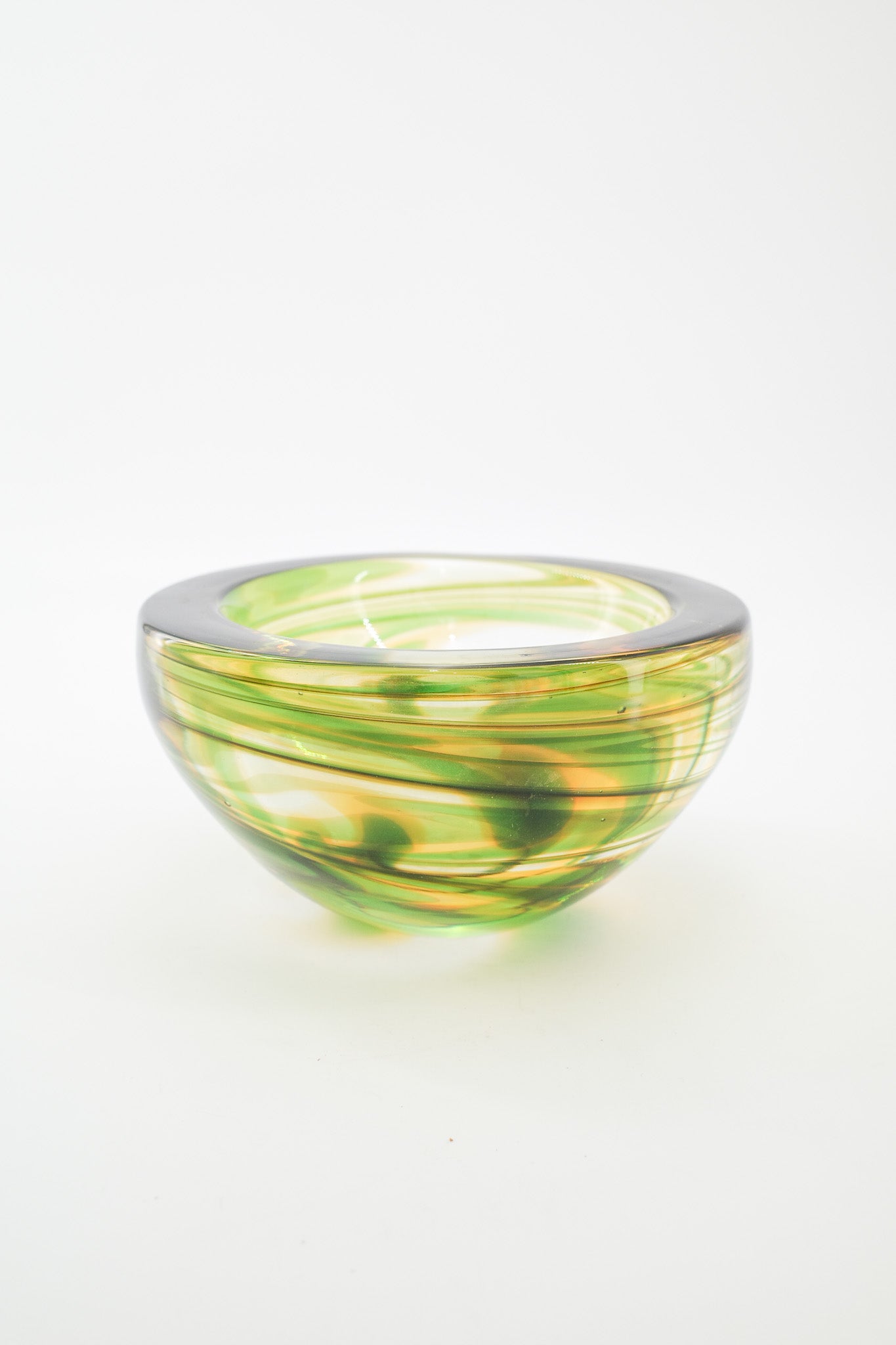 Glass Bowl with Green and Amber Swirl / グリーン＆アンバー スパイラルガラスボウル