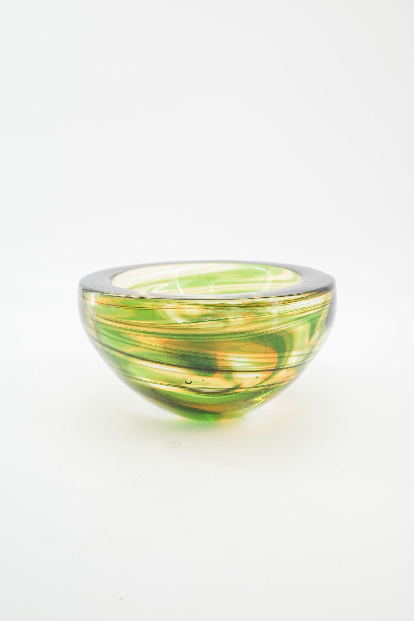 Glass Bowl with Green and Amber Swirl / グリーン＆アンバー スパイラルガラスボウル