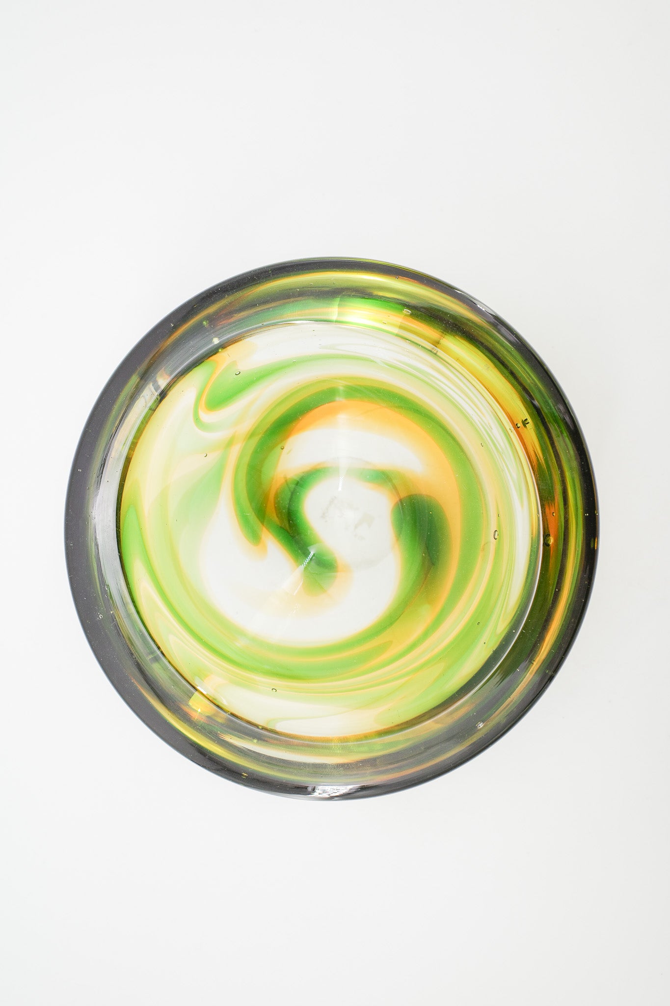 Glass Bowl with Green and Amber Swirl / グリーン＆アンバー スパイラルガラスボウル
