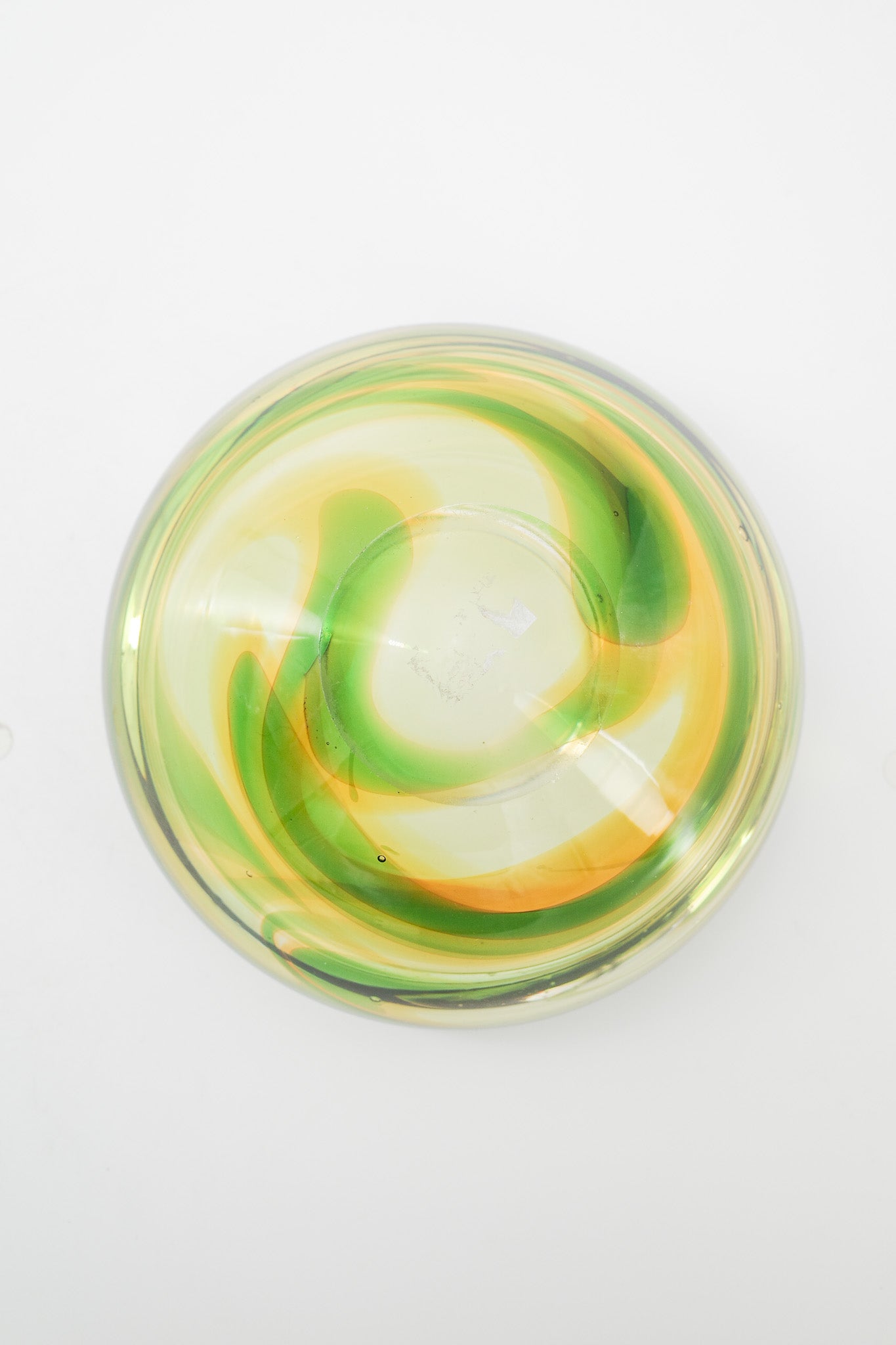 Glass Bowl with Green and Amber Swirl / グリーン＆アンバー スパイラルガラスボウル