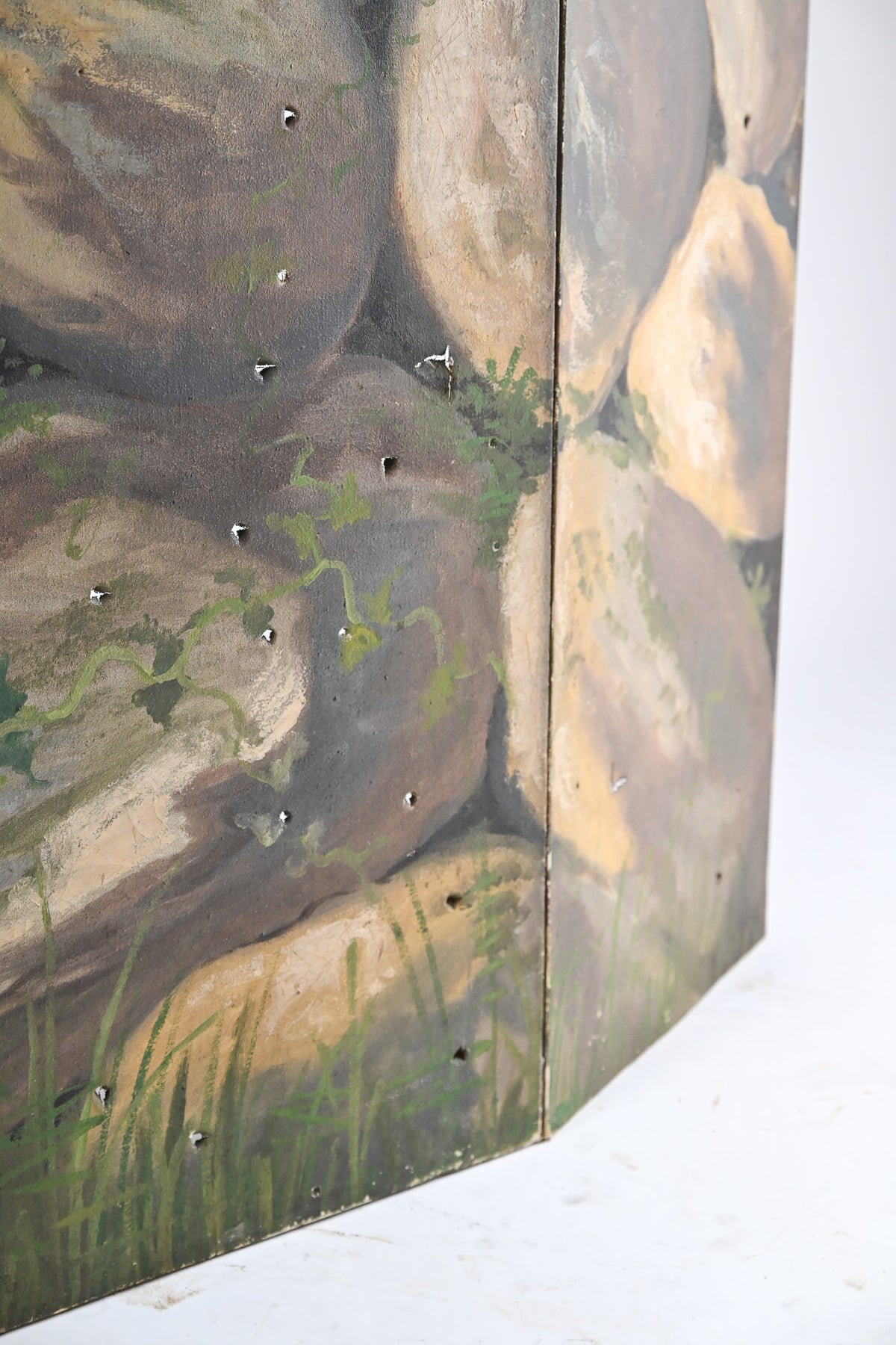 Antique 3-Panel Folding Screen "Stone Wall" / 1890's 3連ペイントパーテーション