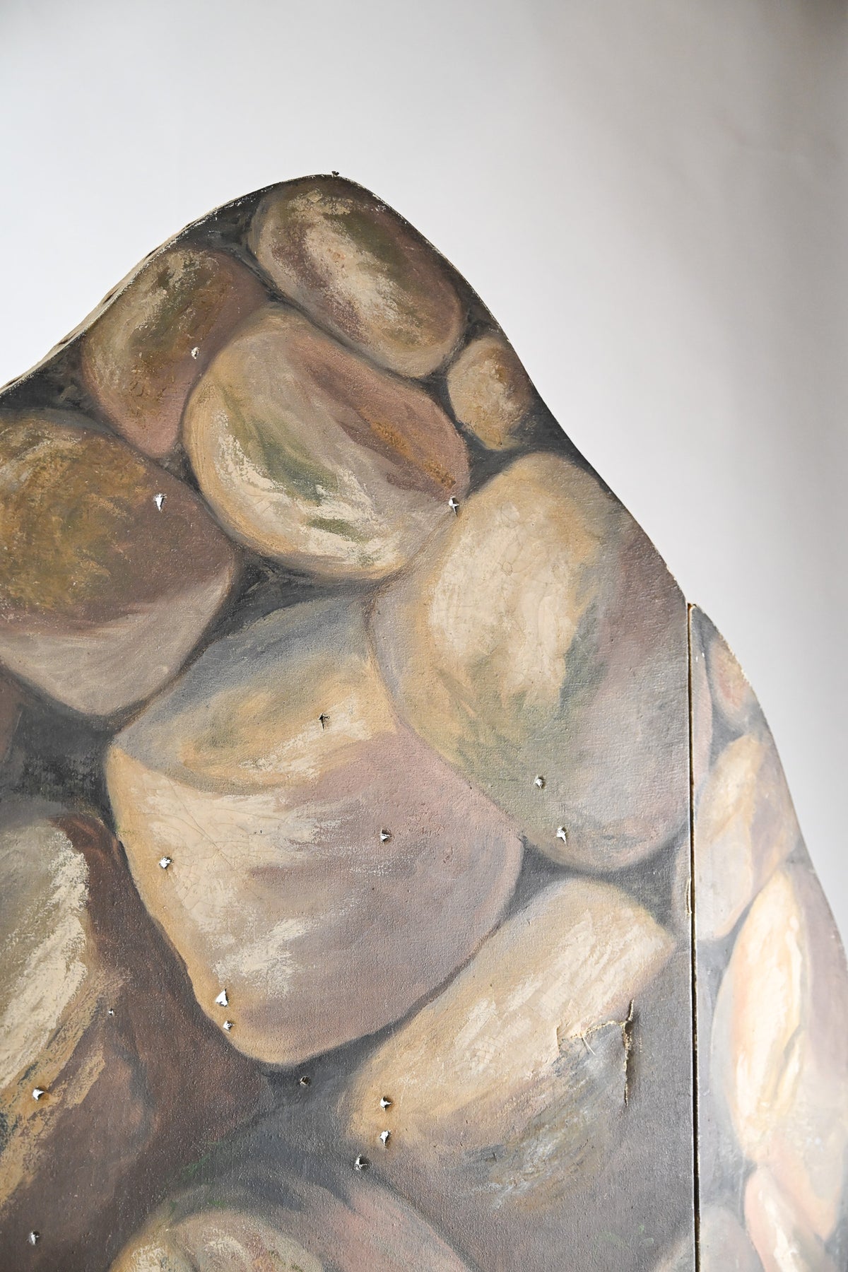 Antique 3-Panel Folding Screen "Stone Wall" / 1890's 3連ペイントパーテーション