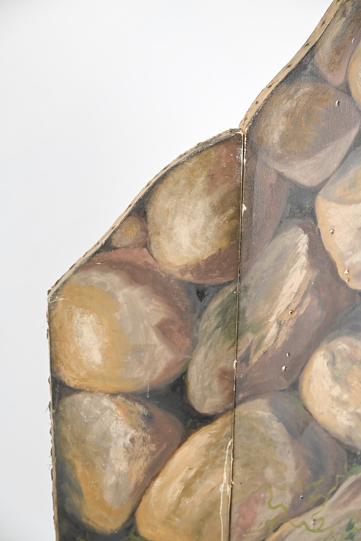 Antique 3-Panel Folding Screen "Stone Wall" / 1890's 3連ペイントパーテーション