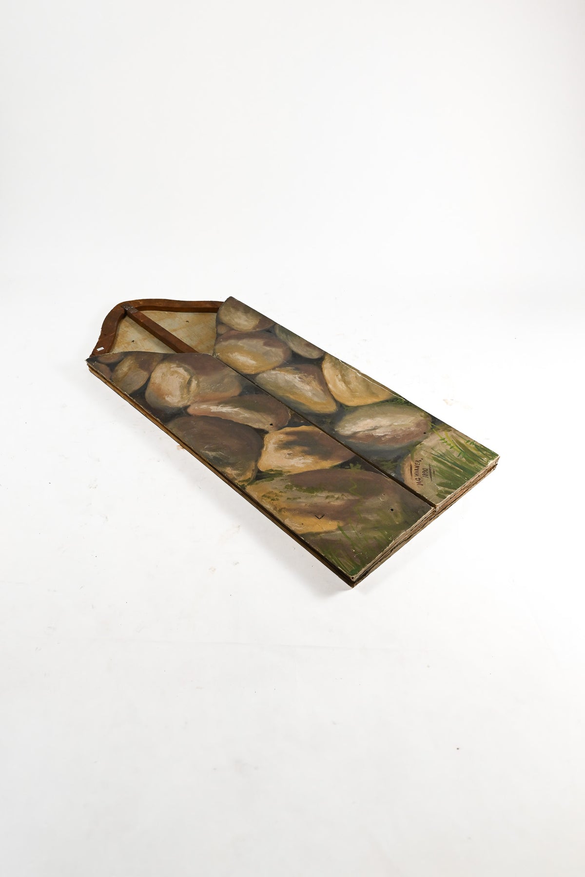 Antique 3-Panel Folding Screen "Stone Wall" / 1890's 3連ペイントパーテーション