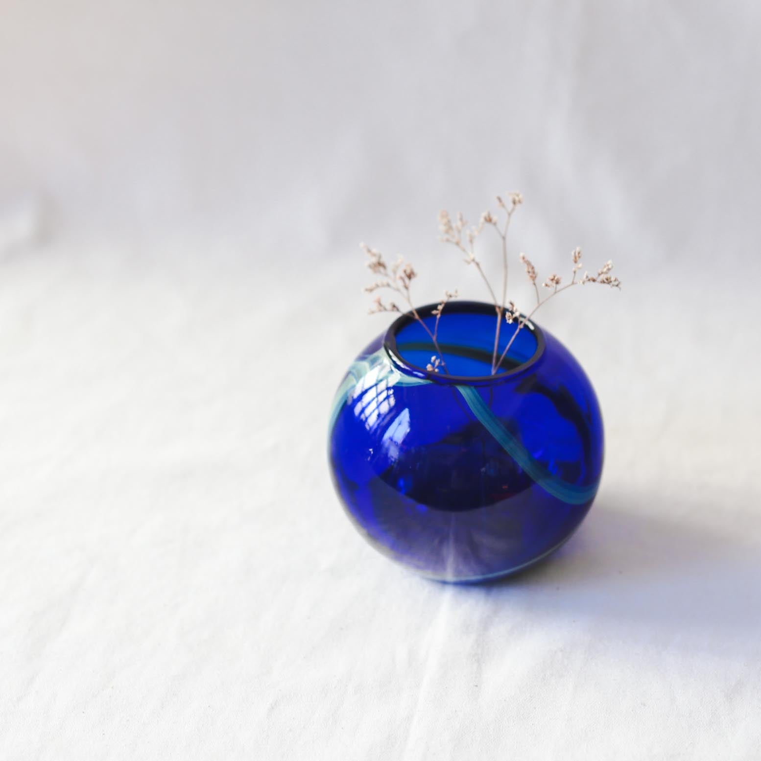 Blue Glass Candle Holder / 青いガラスのキャンドルホルダー