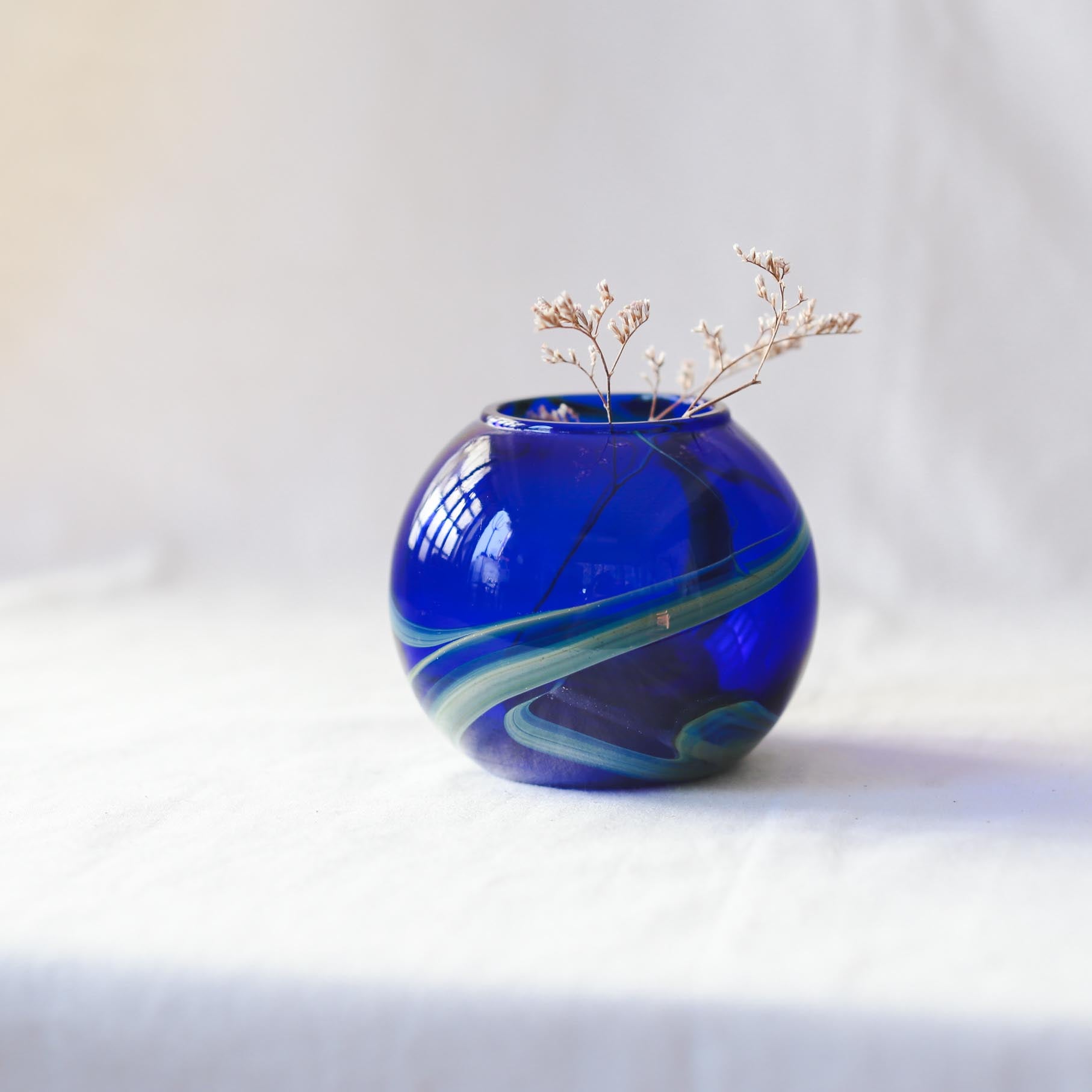 Blue Glass Candle Holder / 青いガラスのキャンドルホルダー